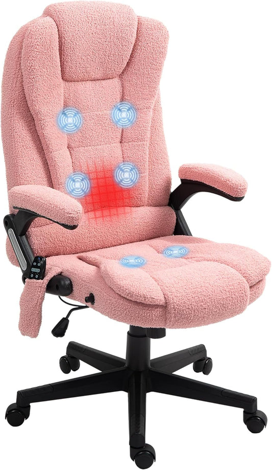 6 Point Vibrating Massage Office Chair with Heat, Velvet High Back Executive Office Chair with Reclining Backrest, Padded Armrests and Remote, Pink-0