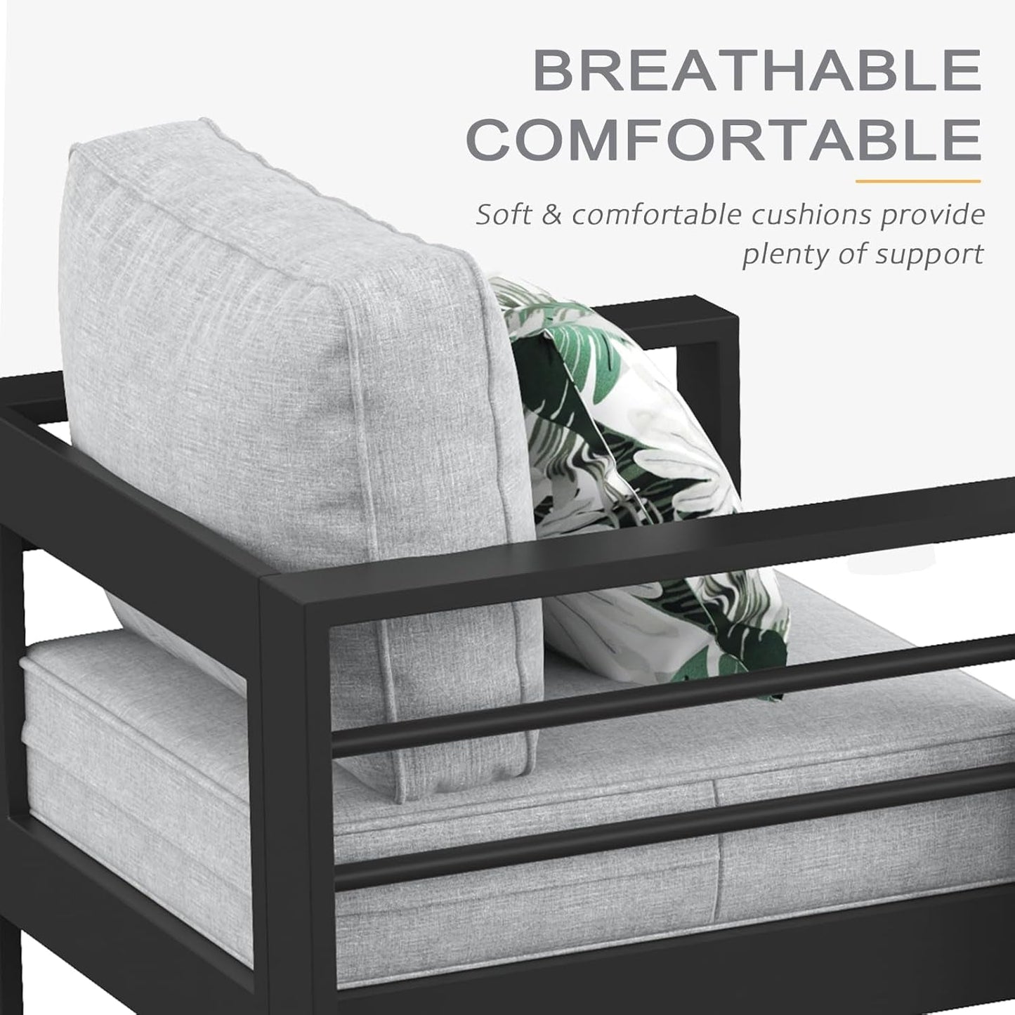 Aluminum Furniture Set with Fire Pit Table, 5 Pieces Patio Sectional Conversation Chat Sofa Modern Seating Set-3