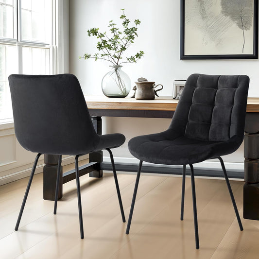 Velvet Dining Chairs, Upholstered Reception Chairs, Tufted Accent Chair with Metal Legs for Home Kitchen, Living Room, Set of 2, Black-0