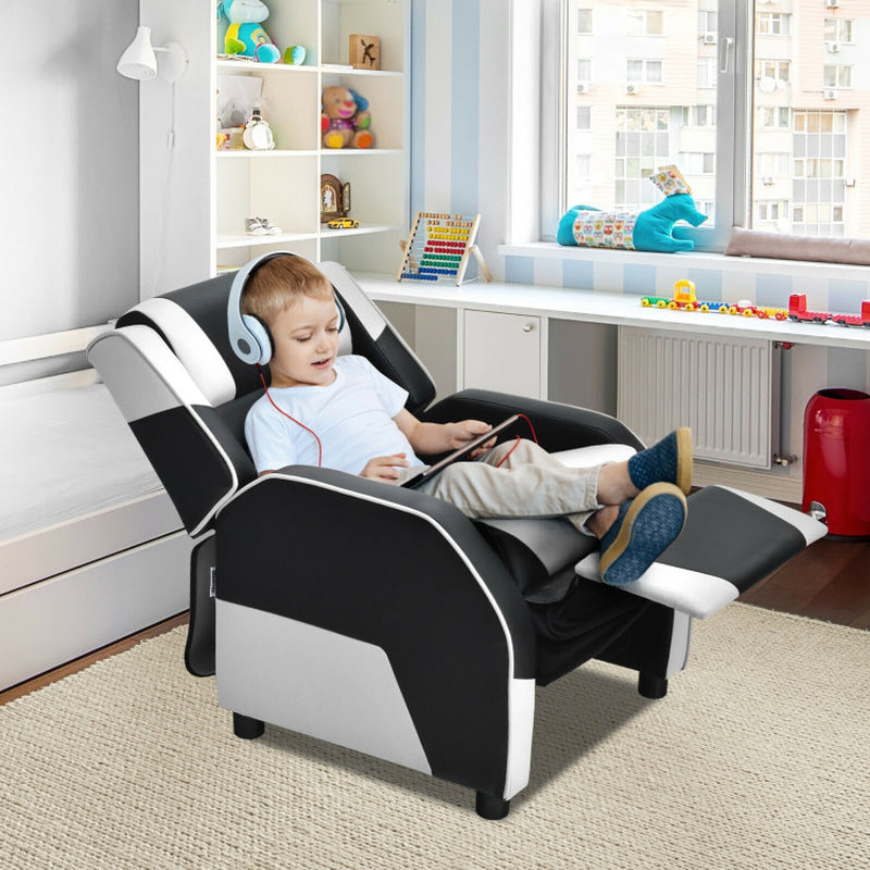 Kids Youth PU Leather Gaming Sofa Recliner with Headrest and Footrest-0