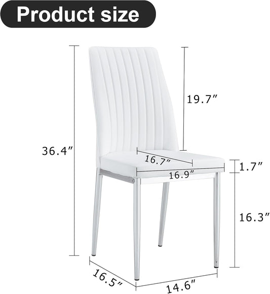 White Leather Chair, Modern Dining Chair Set of 4 with PU Leather and Chrome Leg, Sillas De Comedor with High Back for Dining Room, Kitchen, Living Room (WH-4)-1