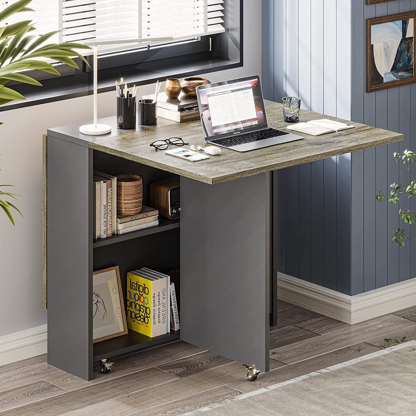 Folding Dining Table with Drop Leaf and Storage-0