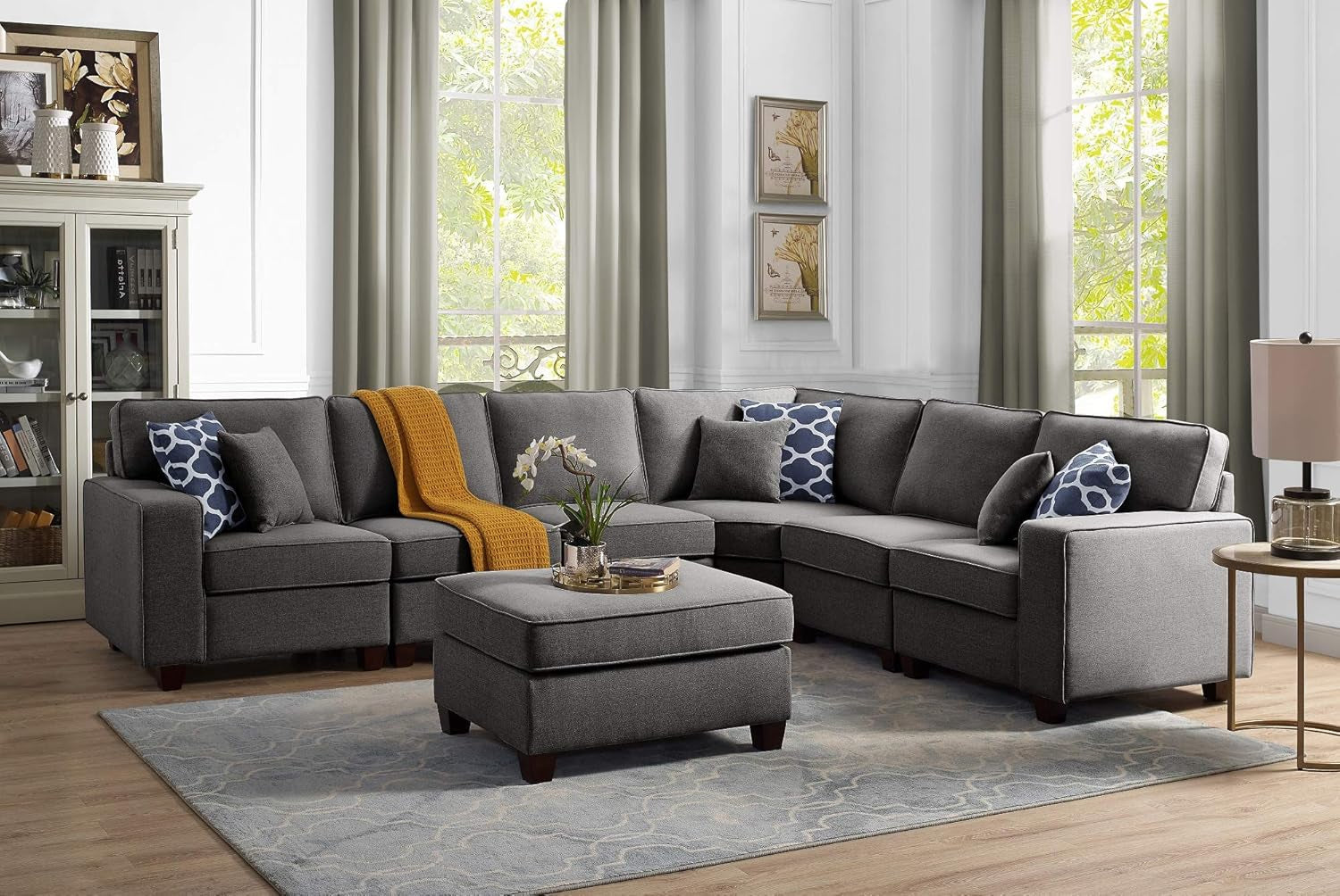 Meridian Sectional Modular Sofa with Ottoman for Living Room, Apartment, Bedroom, Office, Dorm-0