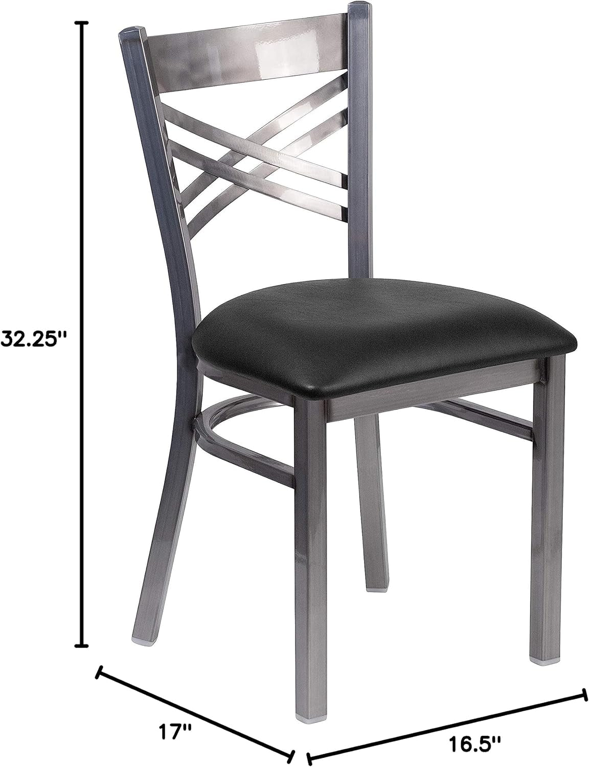 2 Pack HERCULES Series Clear Coated ''X'' Back Metal Restaurant Chair - Black Vinyl Seat-2