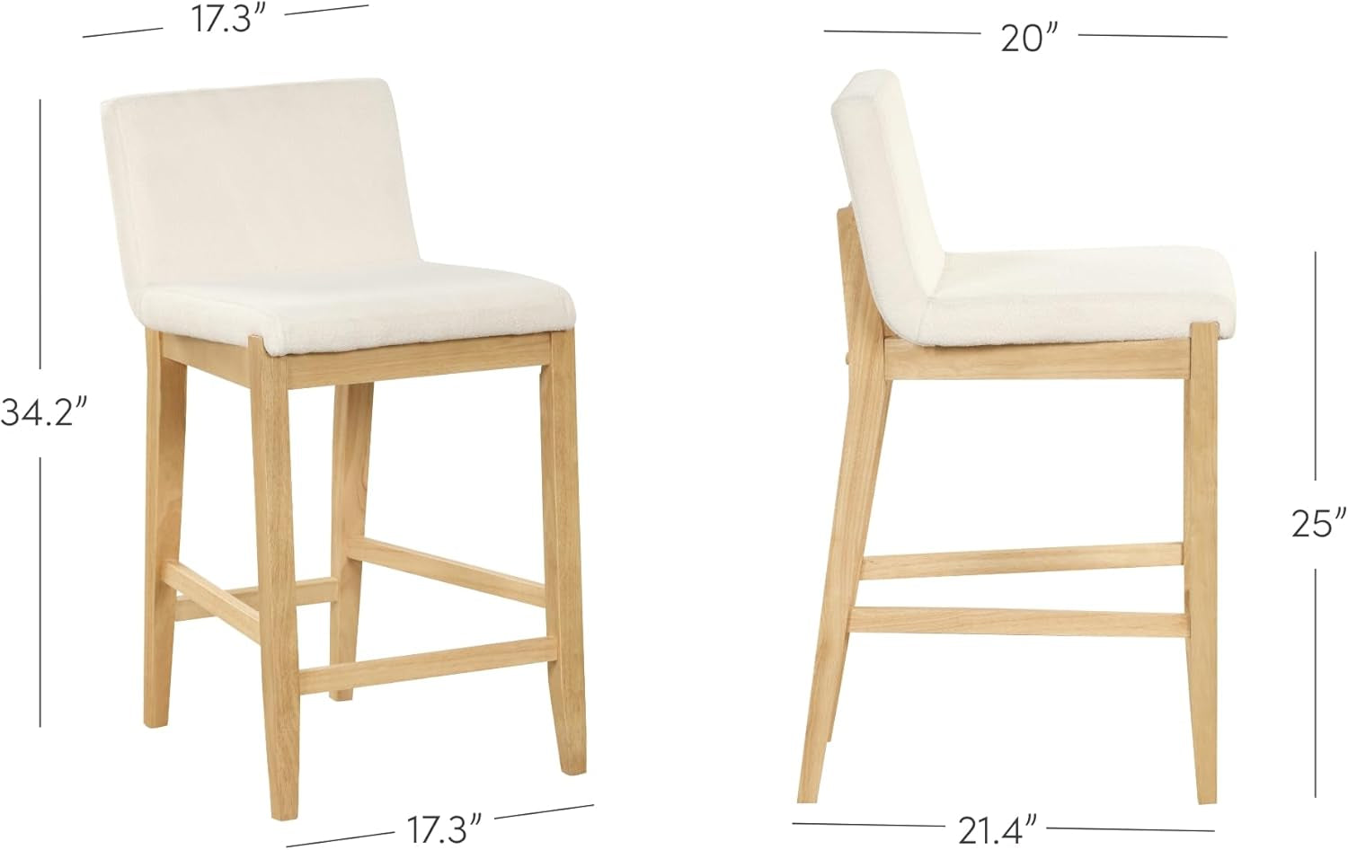 Gracie Modern Counter Height Bar Stool with Back, Counter Stool Upholstered Chair with Natural Textured Linen and Brushed Wooden Legs, Cream Boucle/Light Brown, Set of 4-1