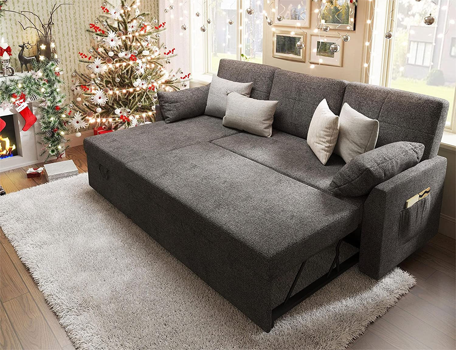 Grey Sofa Bed with Storage Chaise-0