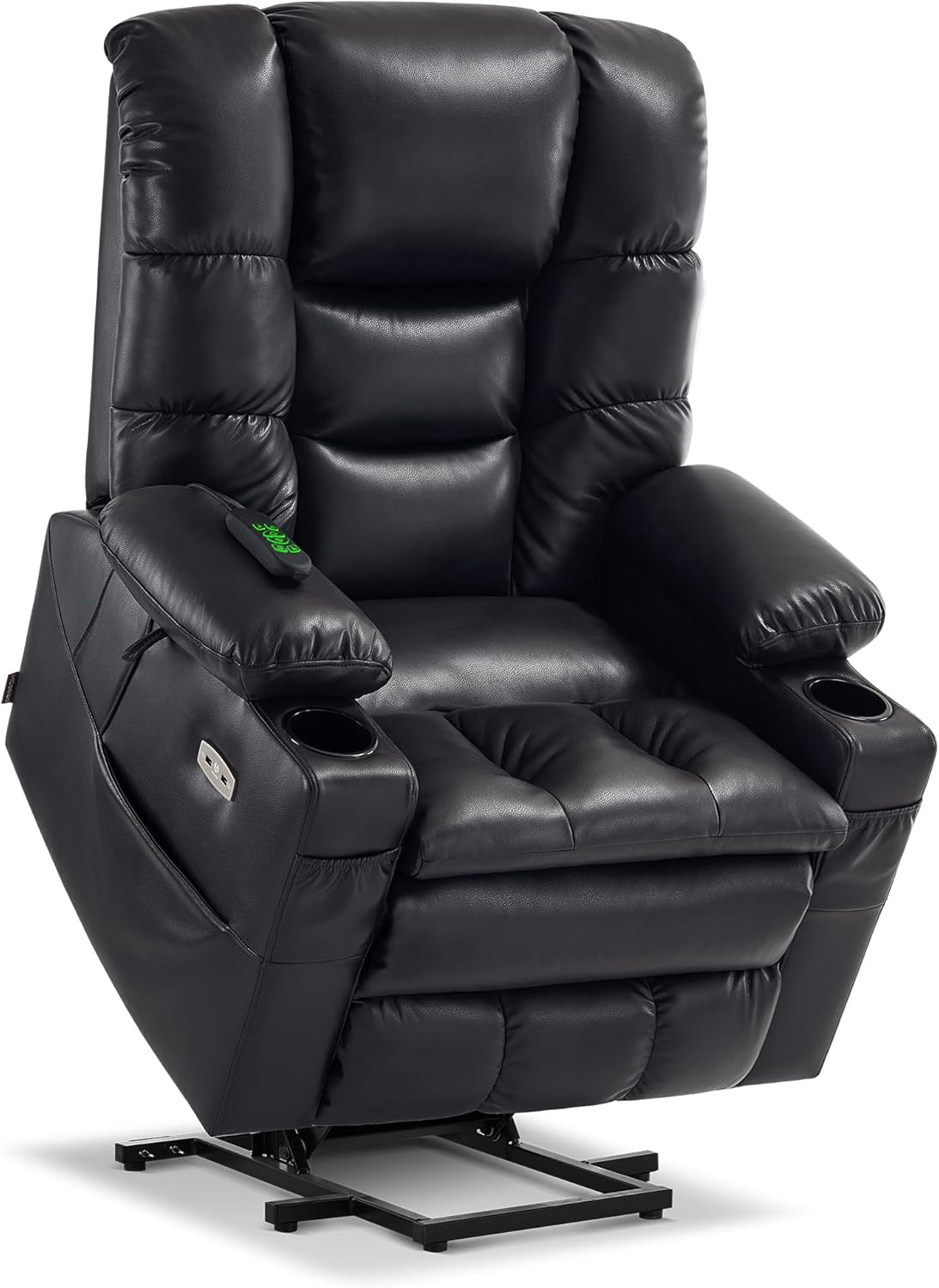 Dual Motor Power Lift Recliner Chair with Massage and Dual Heating, Adjustable Headrest for Big and Tall Elderly People, Faux Leather 7634 (Black, Large-Regular)-0