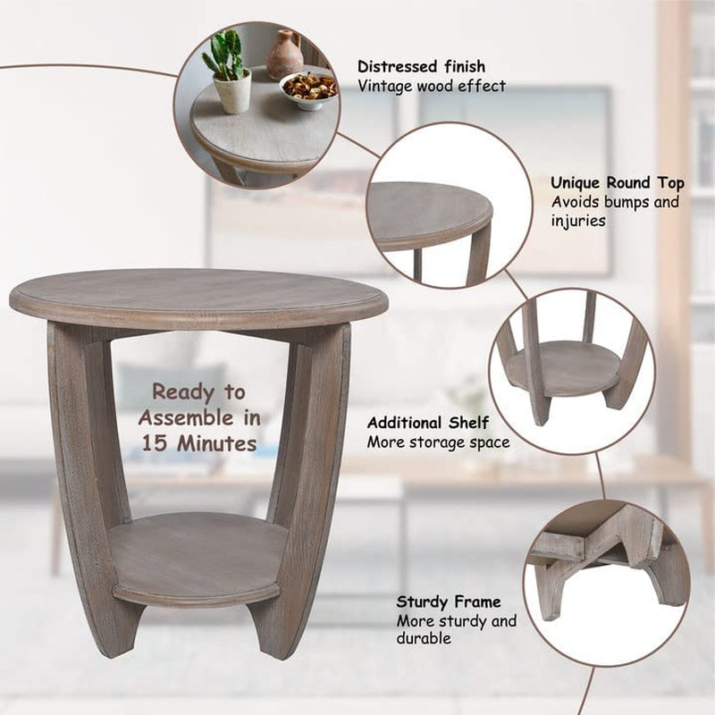 Rustic French Country End Table with Storage Shelf-2