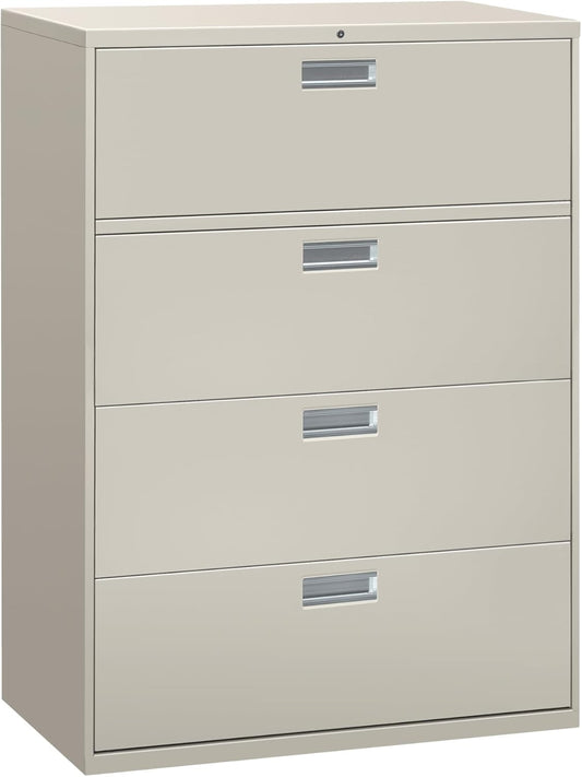 4 Drawer Lateral File Cabinet with Lock, Metal Filing Cabinets for Offices, Adjustable Hangrails for A4, Legal, Letter Files, 18" Deep, Light Gray-0