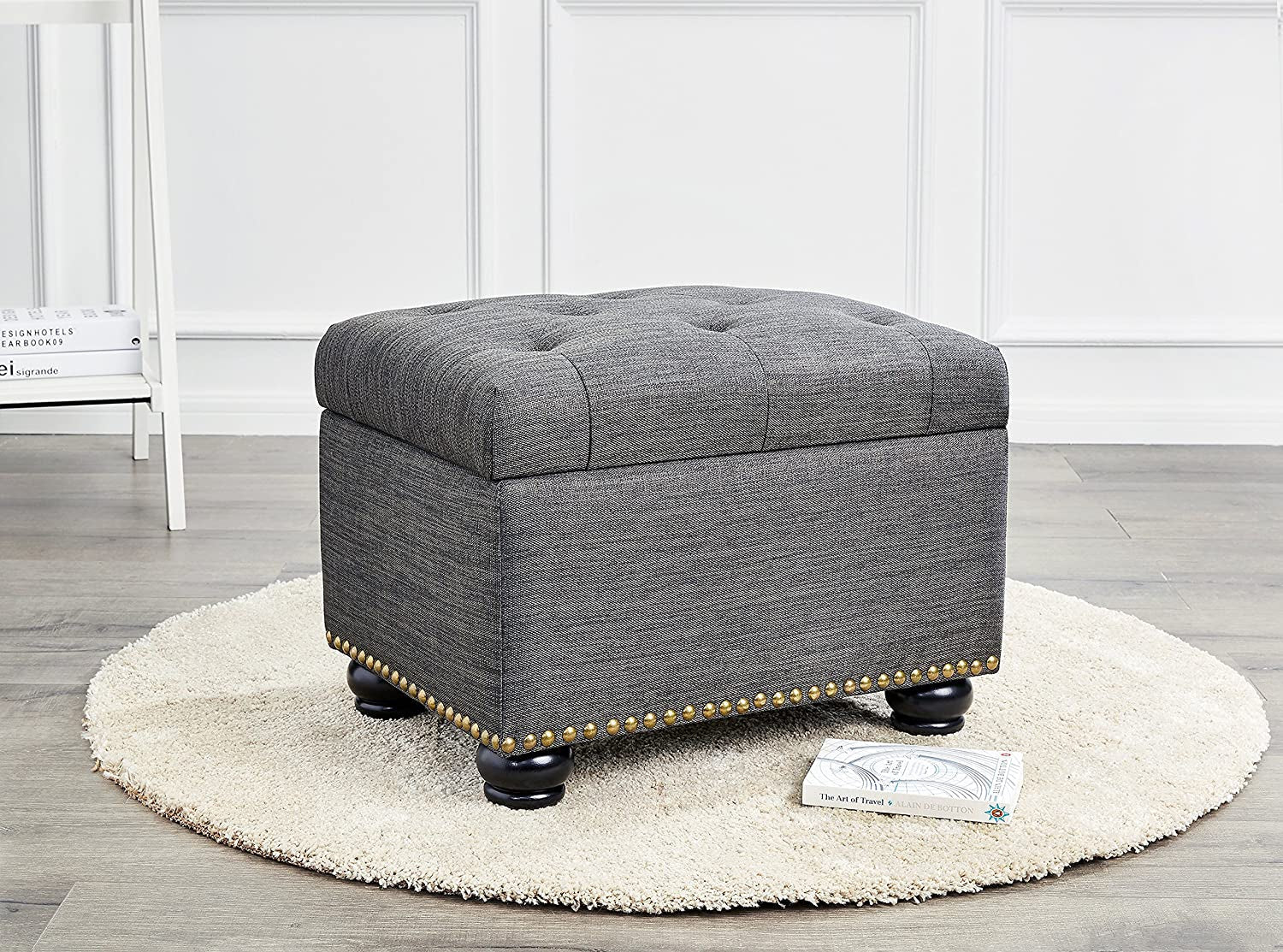 Modern Gray Ottoman with Storage Space-0