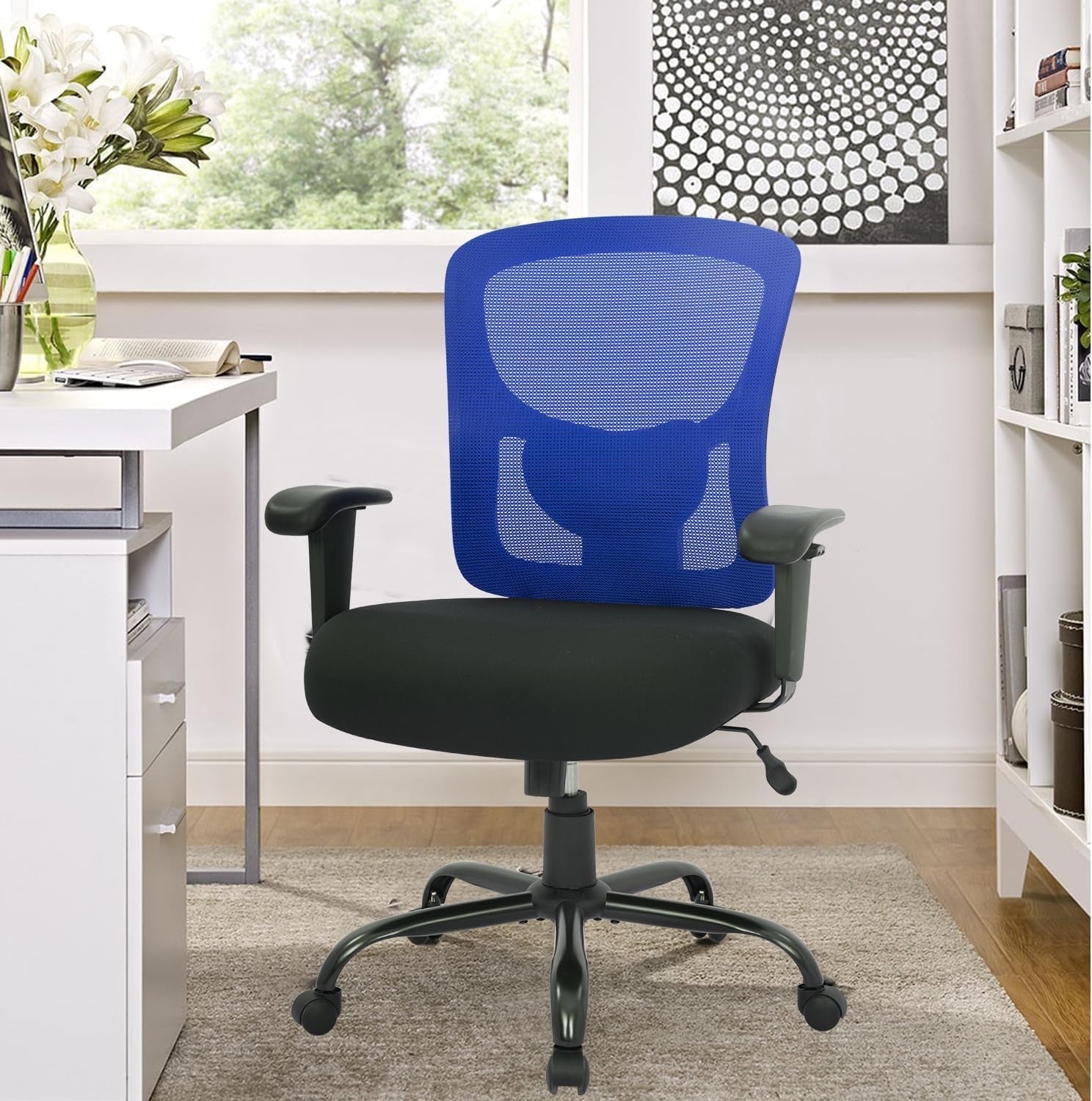 Big and Tall Office Chair 400Lbs Desk Chair Mesh Computer Chair with Lumbar Support Wide Seat Adjust Arms Rolling Swivel High Back Task Executive Ergonomic Chair for Home Office (Blue)-1