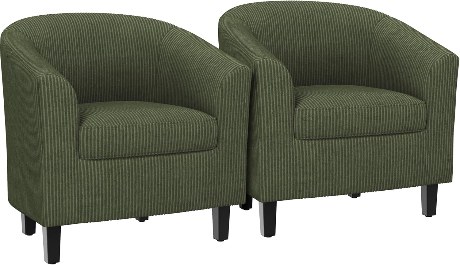 Corduroy Barrel Chairs Set of 2, Upholstered Club Chairs Accent Chairs, round Armchairs Waiting Room Chairs with Soft Cushion for Living Room Bedroom Reading Room, Dark Green-0