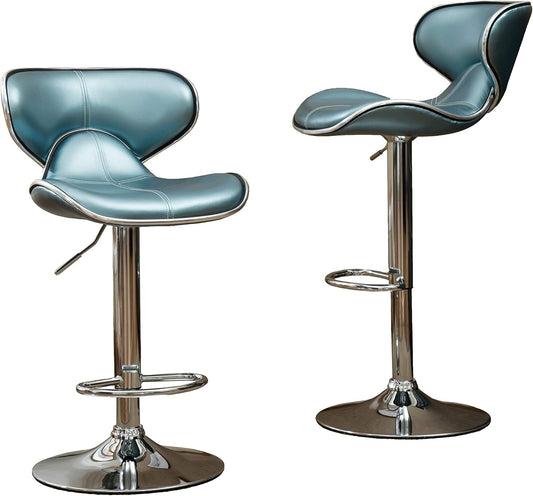 Masaccio Cushioned Leatherette Upholstery Airlift Adjustable Swivel Barstool with Chrome Base, Set of 2, Blue-0