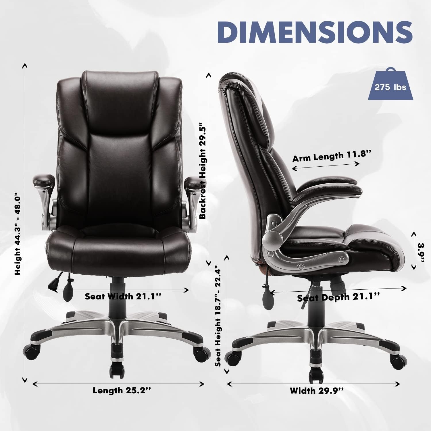 Two Brown Leather Executive Chairs, Adjustable, Rolling-2