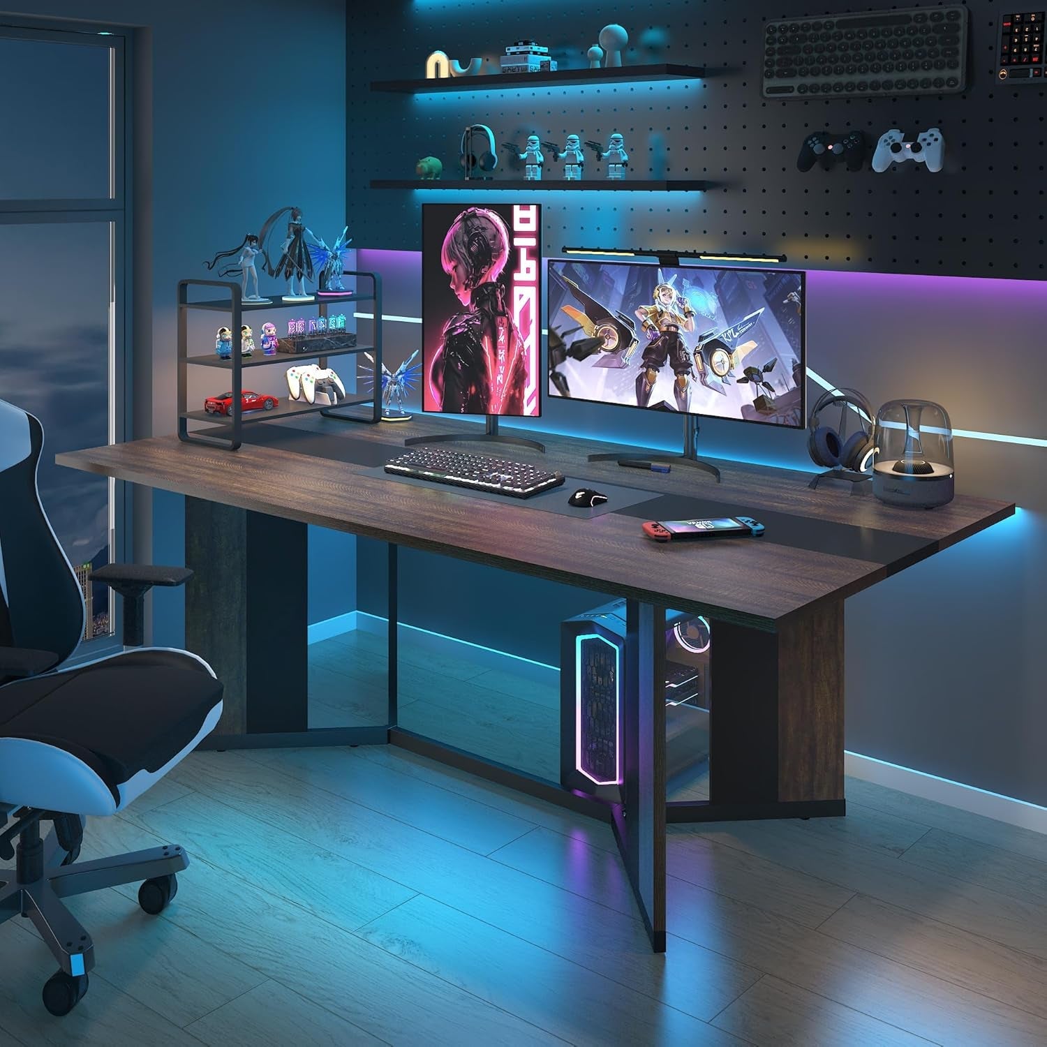 71In Large Rectangular Dining Table for 4 5 6 7 People W/35 Marble-Color Wood Watrproof Brown Tabletop,Adjustable Leg.6Ft Luxurious Family Dinner Table for Office Kitchen Living Room-4