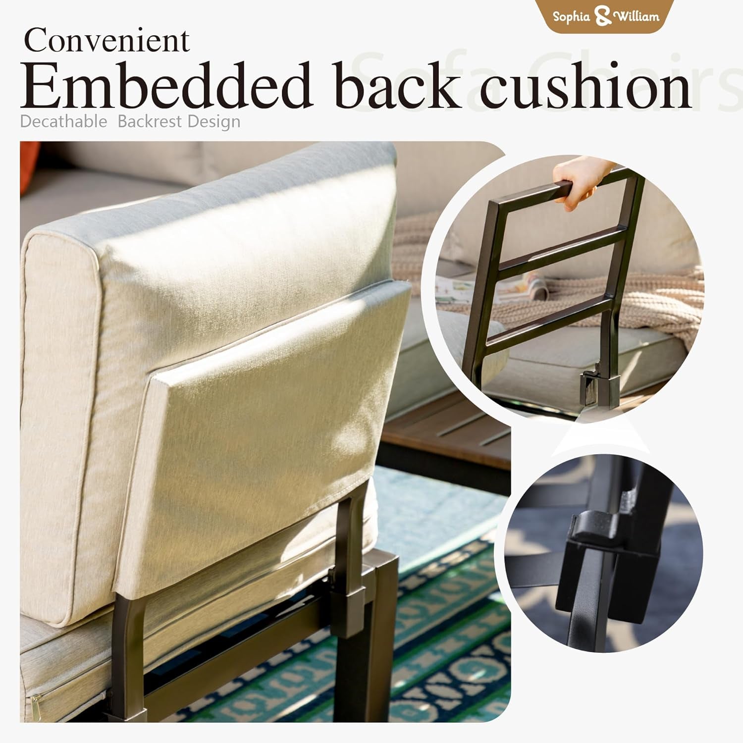 Outdoor Patio Furniture Set, Metal Sectional Sofa Set Patio Conversation Set with Cushions-2 X Single Sofa-3