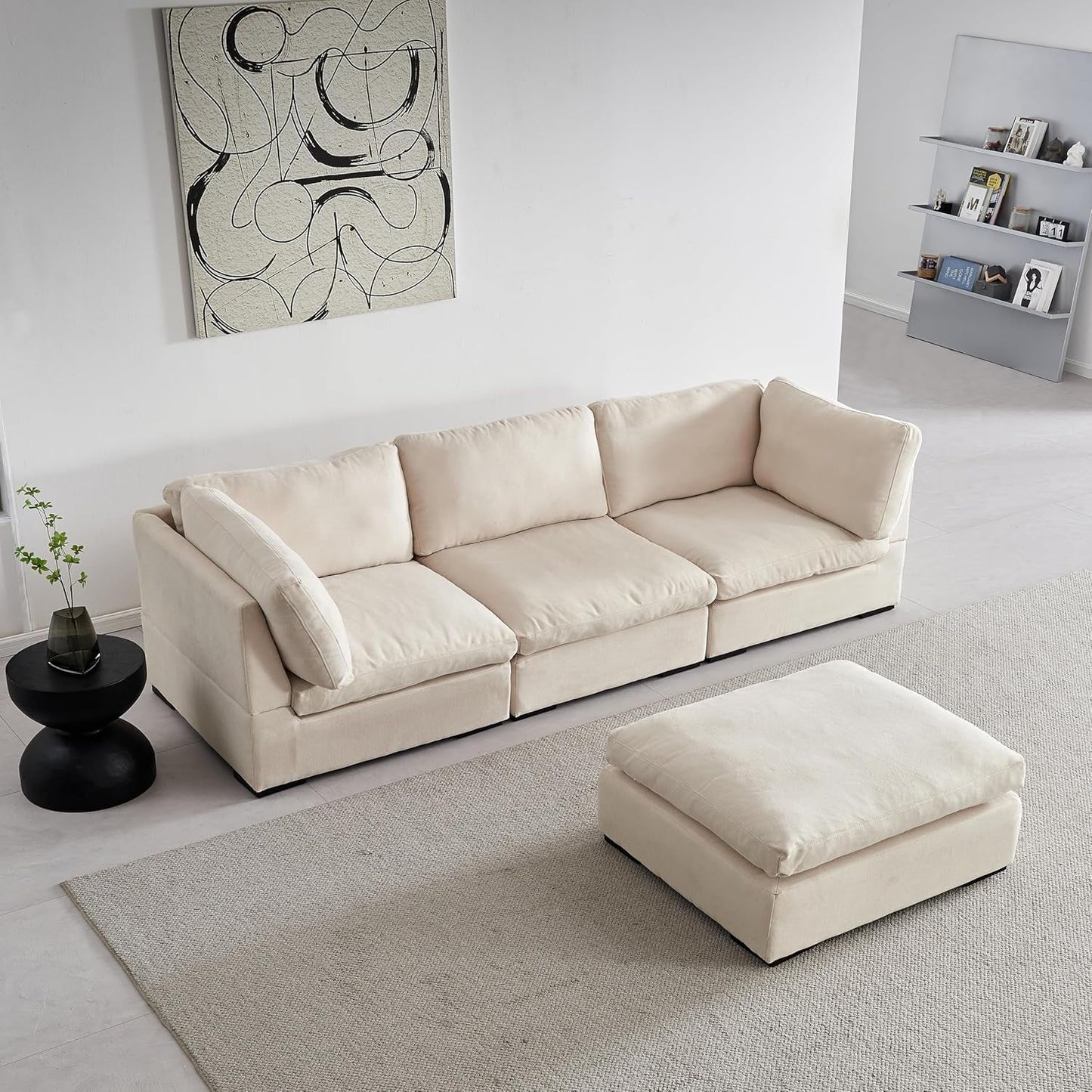 99"W L-Shaped Modular Sectional Sofa W/Reversible Chaise, Modern Free Combined TV Couch Comfortable down Feather Fill Deep Seat Corner Sofa&Couch with Movable Ottoman for Living Room Furniture Sets-0