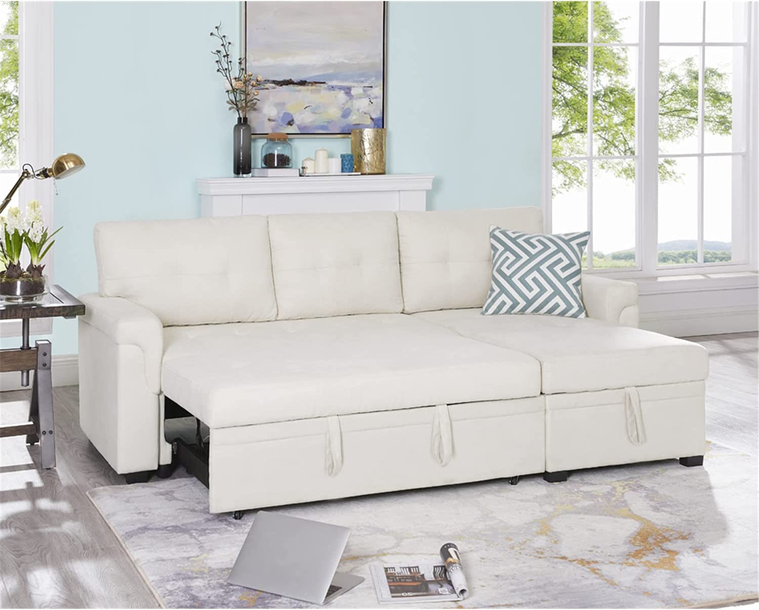 L-Shape Velvet Sleeper Sofa with Storage-1