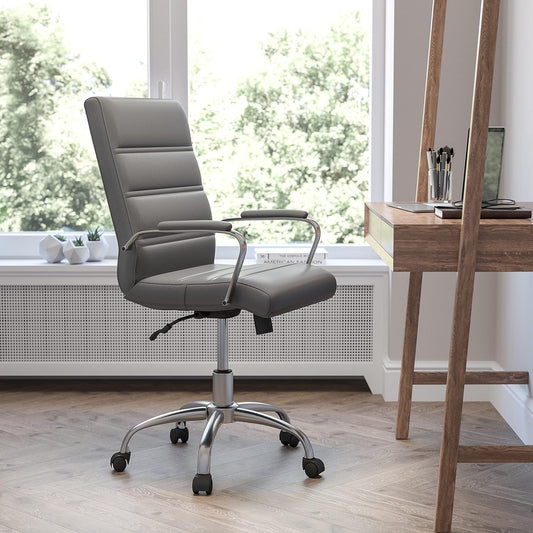 Gray LeatherSoft Office Chair, Swivel, Adjustable, Padded Arms-0