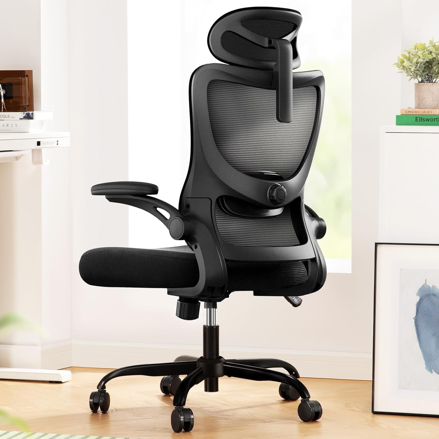Ergonomic Office Chair: Office Computer Desk Chair with High Back Mesh and Adjustable Lumbar Support Rolling Work Swivel Task Chairs with Wheel 3D Armrests and Headrest-0
