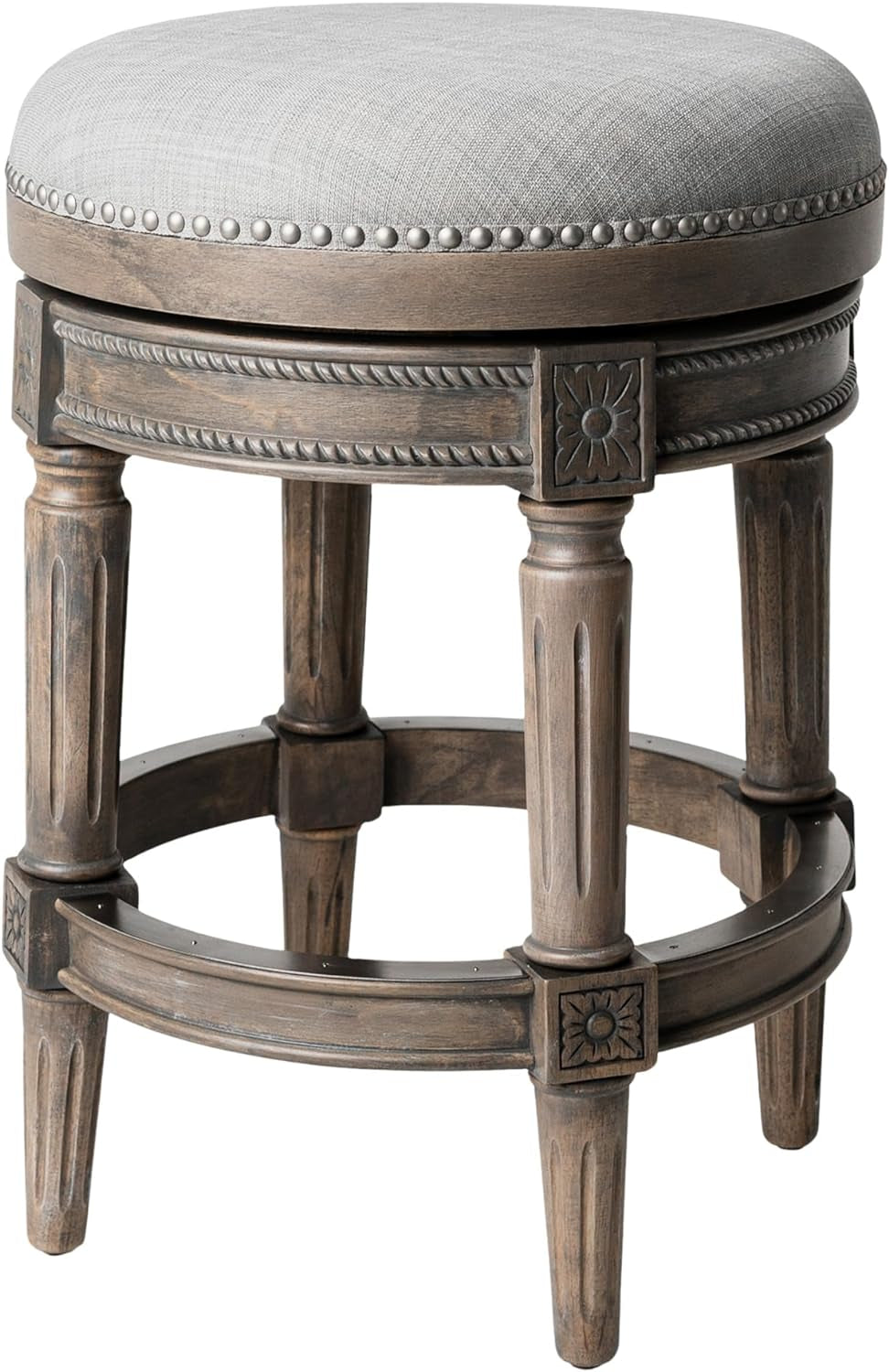 Pullman 26 Inch Tall Backless Reclaimed Oak Finish Counter Height Upholstered Barstool with Ash Grey Fabric Cushion Seat-0