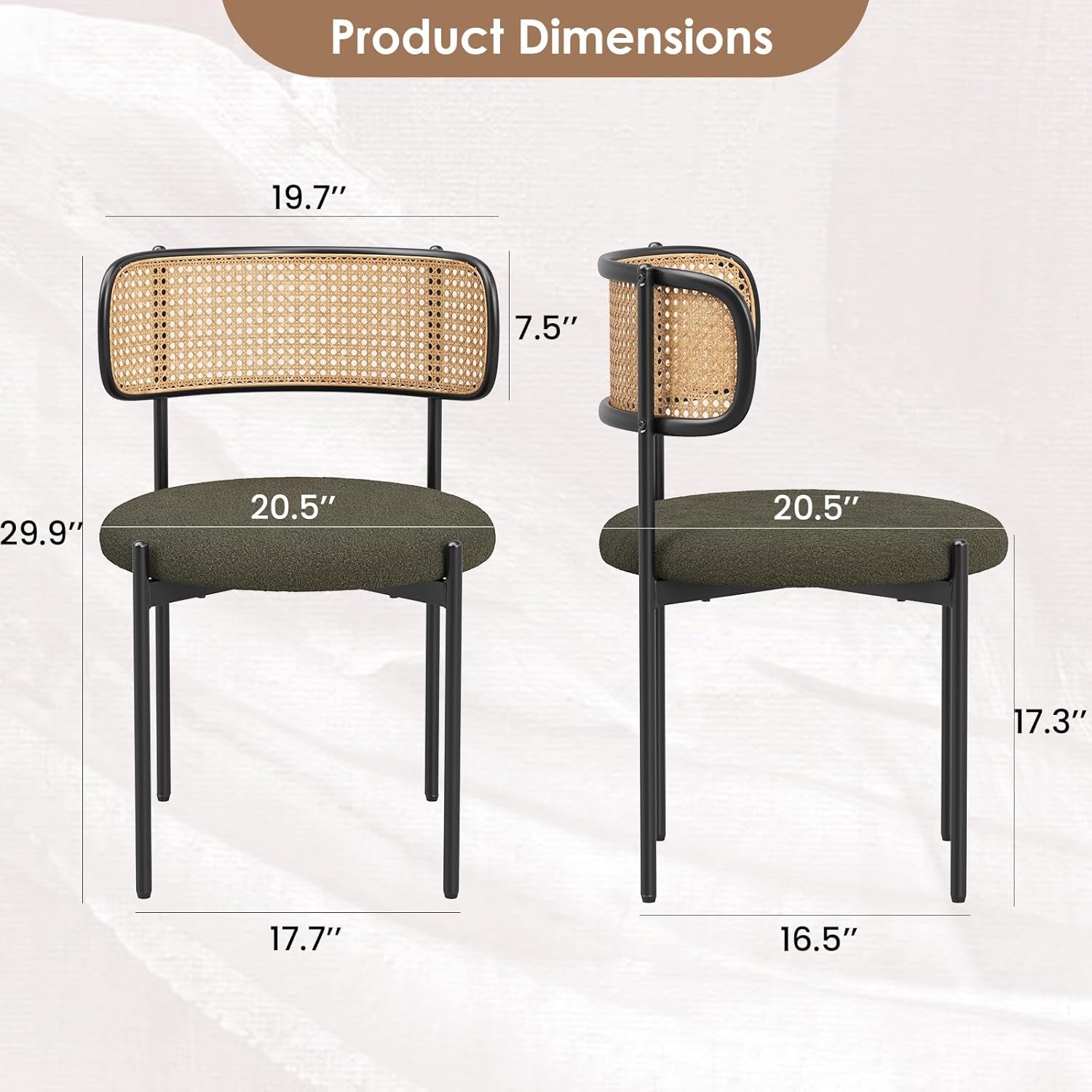 Kitchen Chairs Set of 2, Mid-Century Modern Dining Chairs,Kitchen Dining Room Chairs, Rattan Backrest round Upholstered Sherpa Dining Chairs(Green)-1