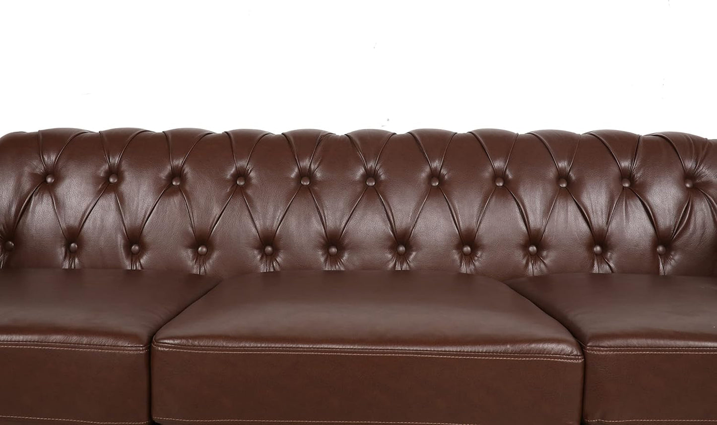 Sectional Modular Sofa Couches, PU Leather Modular Sofa Furniture Set Tufted Cushion Suitable for Small Space Configuration, Office Meeting Room Couch (PU Brown, 1-2)-3