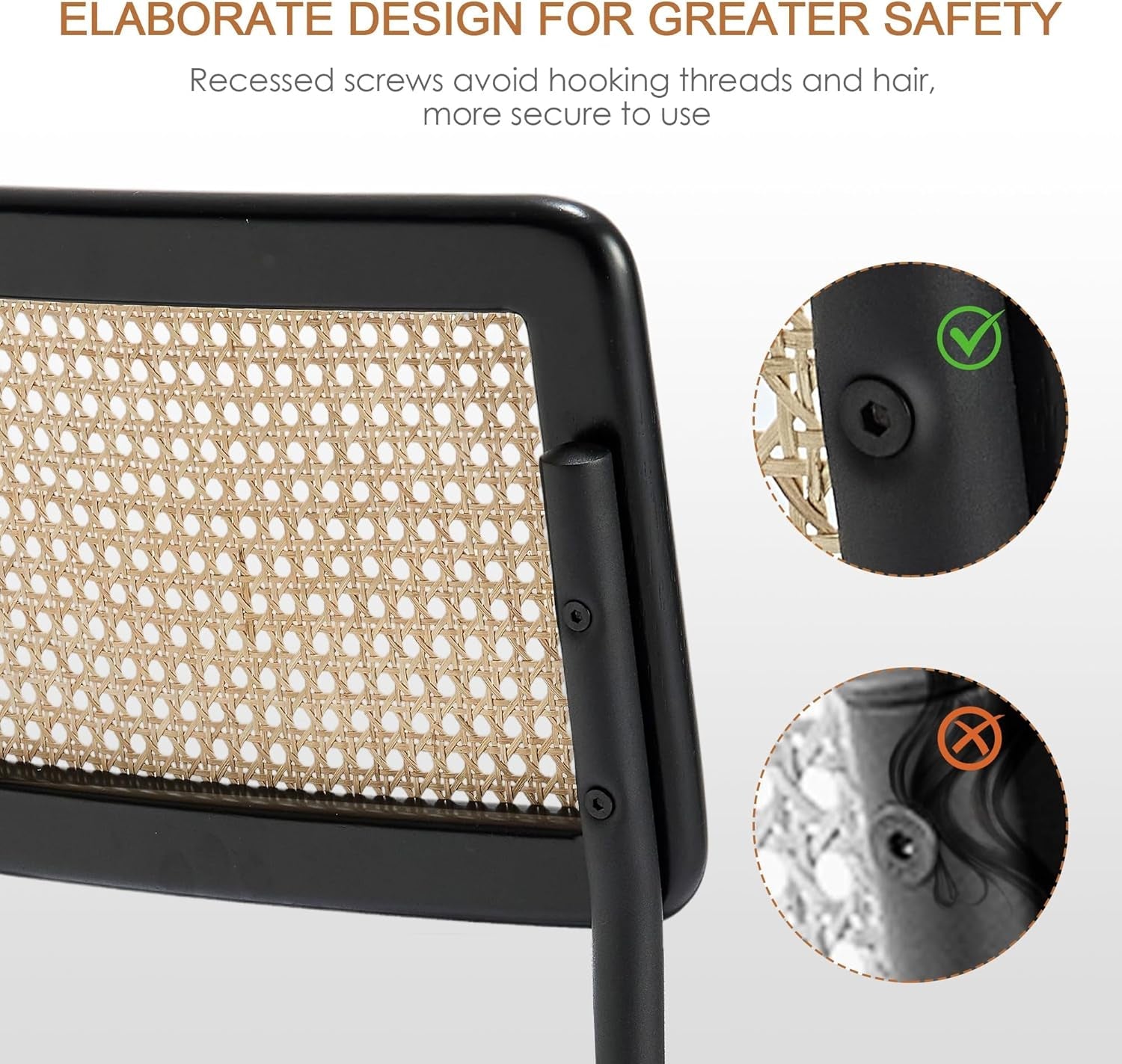 Boucle Bar Stools Counter Height Set of 4, 26'' Rattan Barstools with Wooden Back & Natural Cane Mesh, Mid Century Cantilevered Design Counter Stools for Kitchen Island, Chrome Base-4