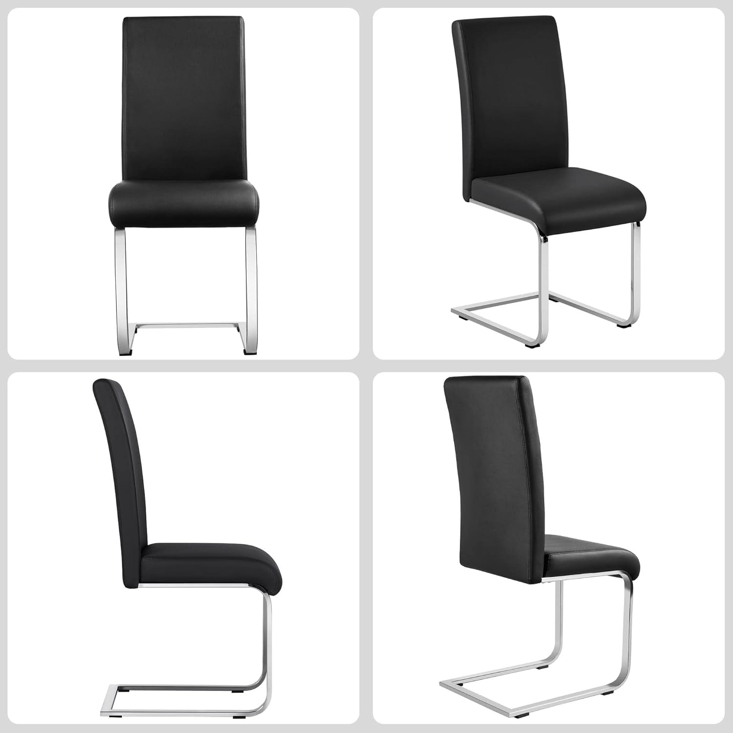 Dining Chairs Modern Living Room Chairs Leather Upholstered Side Chairs with Metal Legs for Kitchen Wedding, Set of 2, Black-3