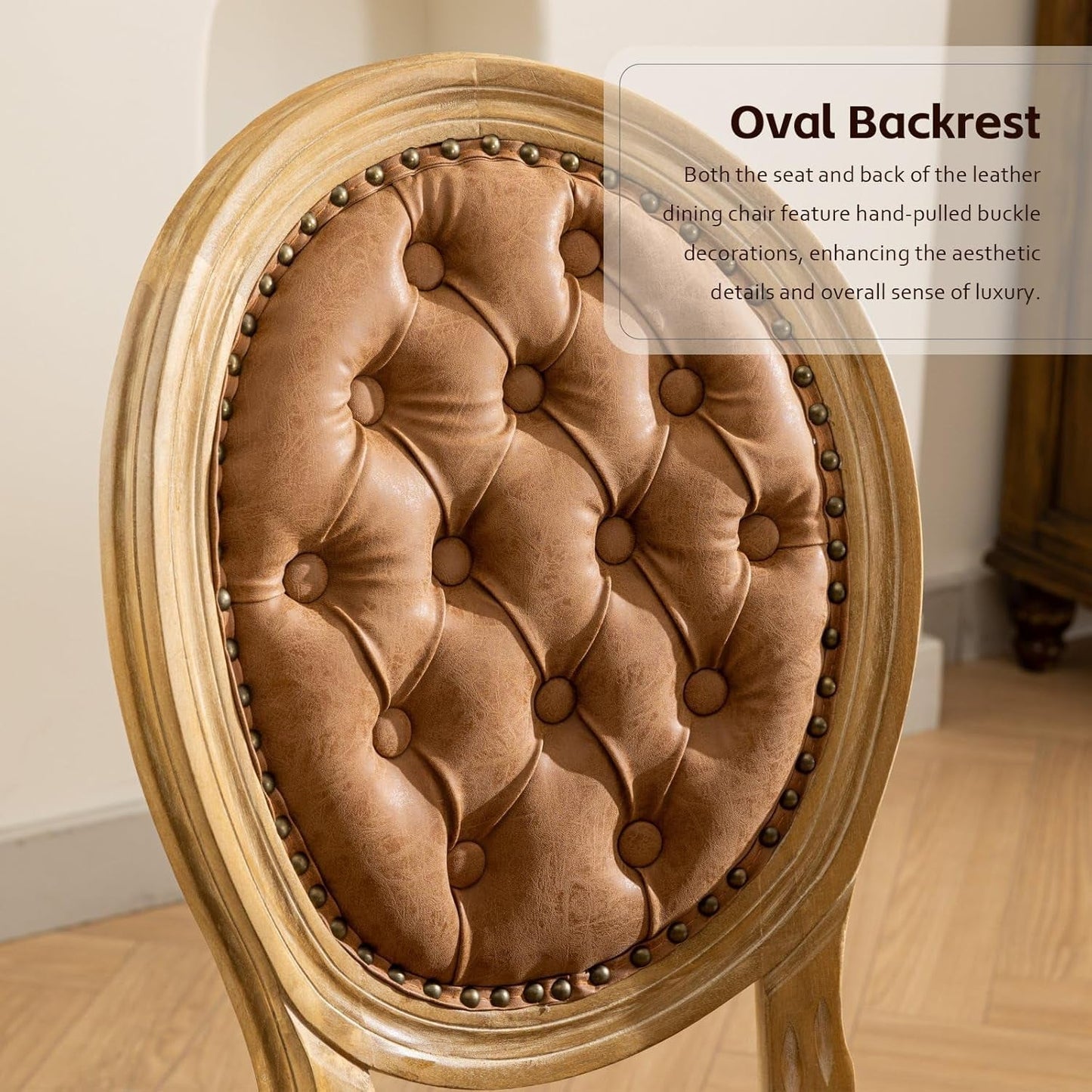 PU Leather Upholstered Dining Chairs Set of 6 French Country round Back Kitchen Side Chairs with Nailhead Trim and Wood Legs for Dining Room, Kitchen, Restaurant(Orange)-4