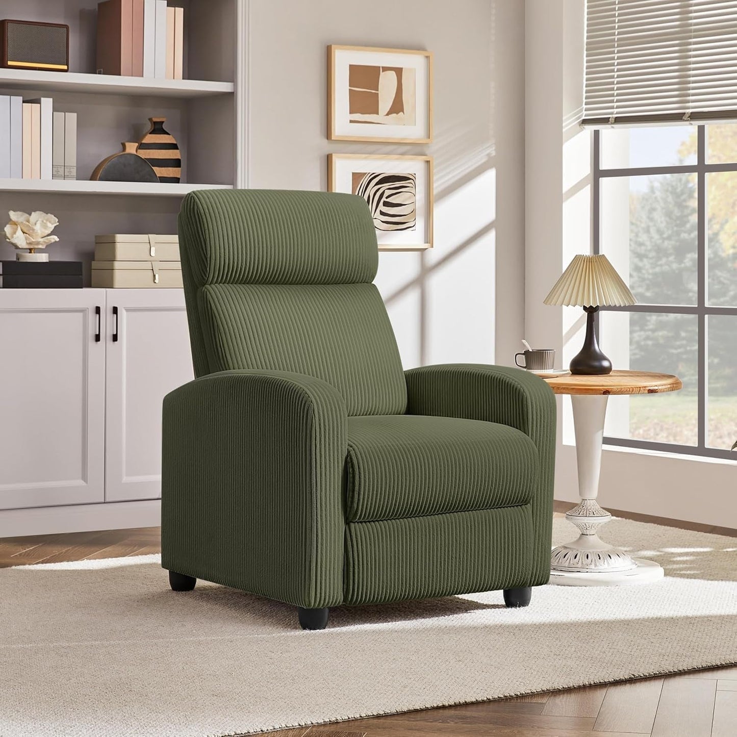 Corduroy Recliner Chair Single Sofa Home Theater Seating Adjustable Modern Reclining Chair for Living Room Bedroom Home Theater Dark Green-0
