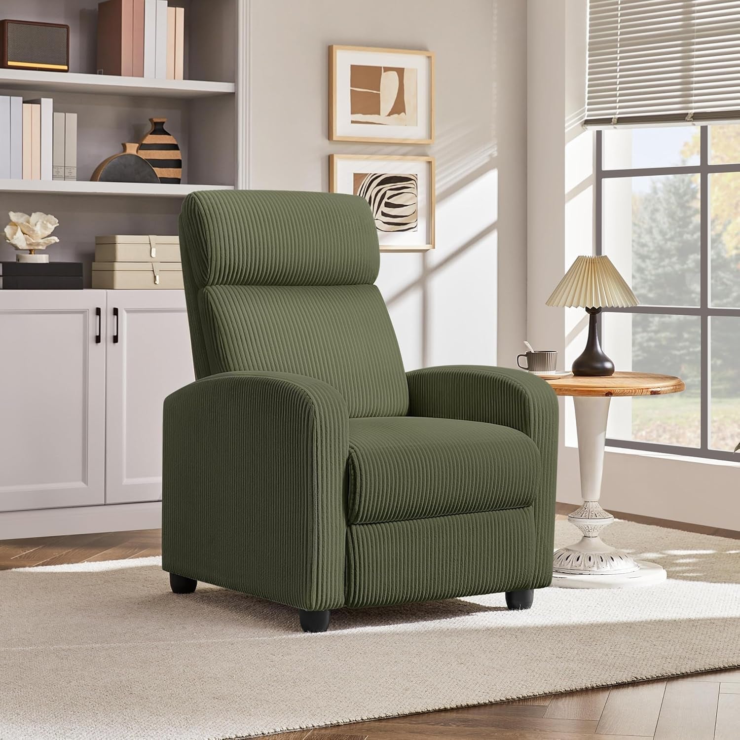 Corduroy Recliner Chair Single Sofa Home Theater Seating Adjustable Modern Reclining Chair for Living Room Bedroom Home Theater Dark Green-0