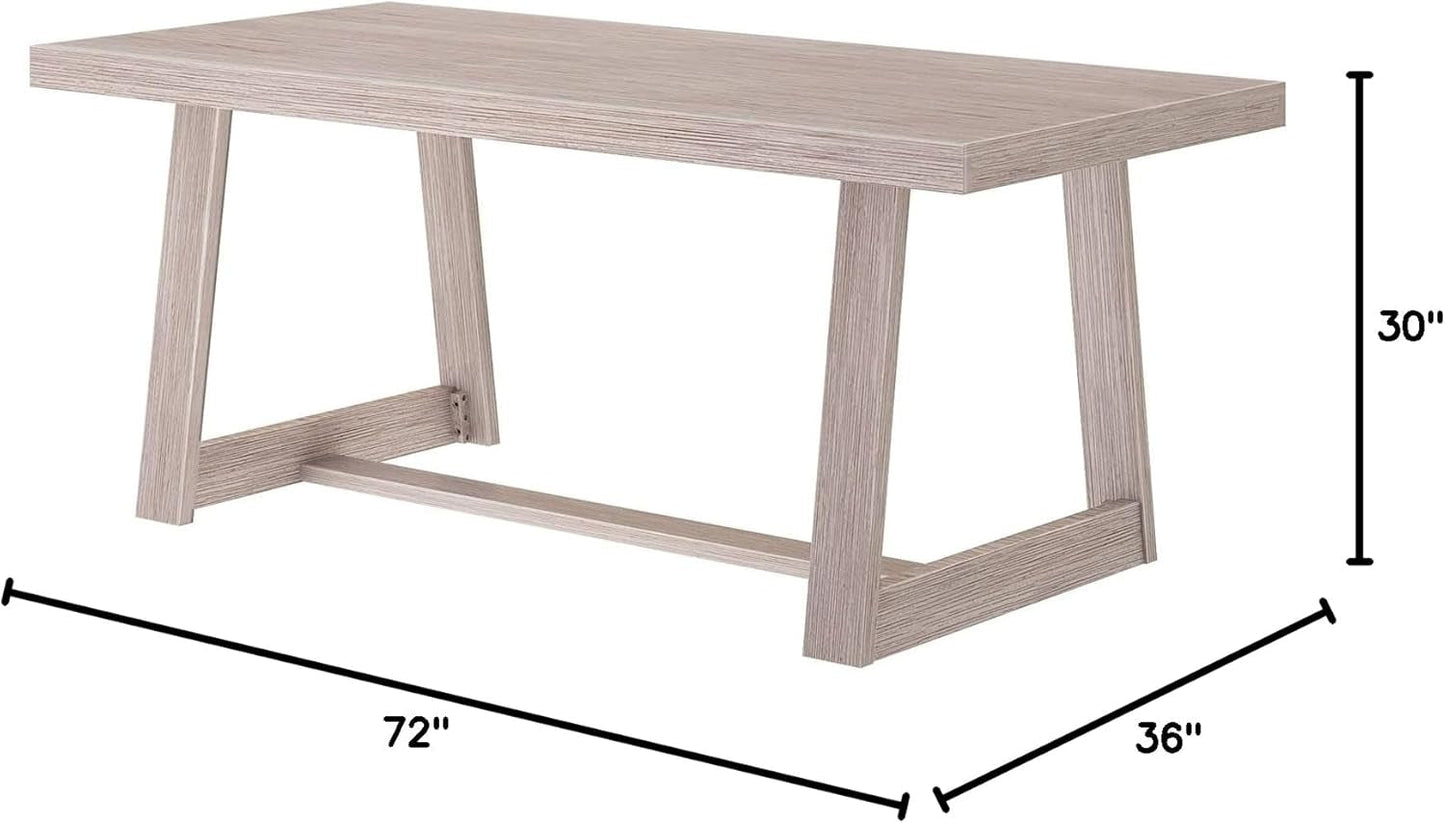 72 Inch Farmhouse Dining Table, Solid Wood Rustic Kitchen Table, Large Wooden Rectangular Dinner Table for Dining Room, Home Office, Living Room Furniture, Easy Assembly, Seashell Wirebrush-1
