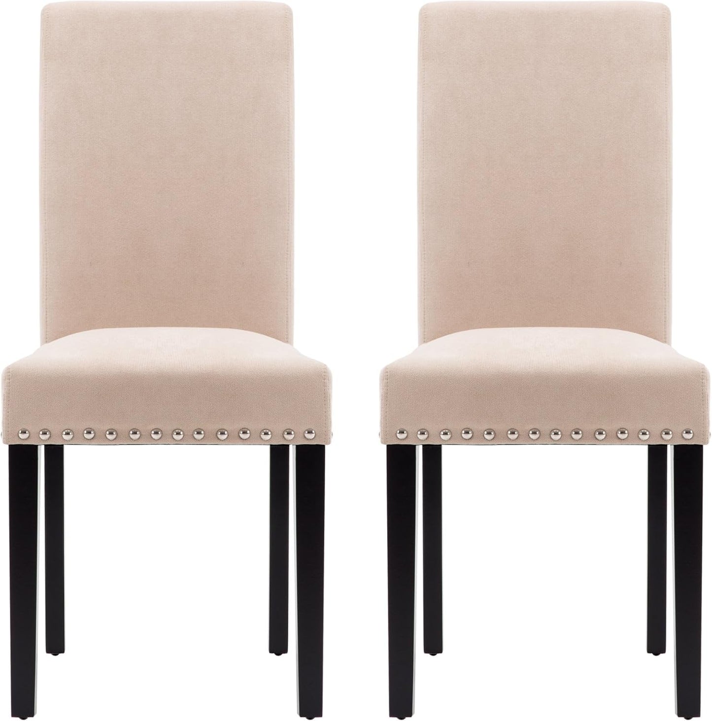 Dining Chair Upholstered Fabric Dining Chairs with Copper Nails,Set of 2,Beige-2