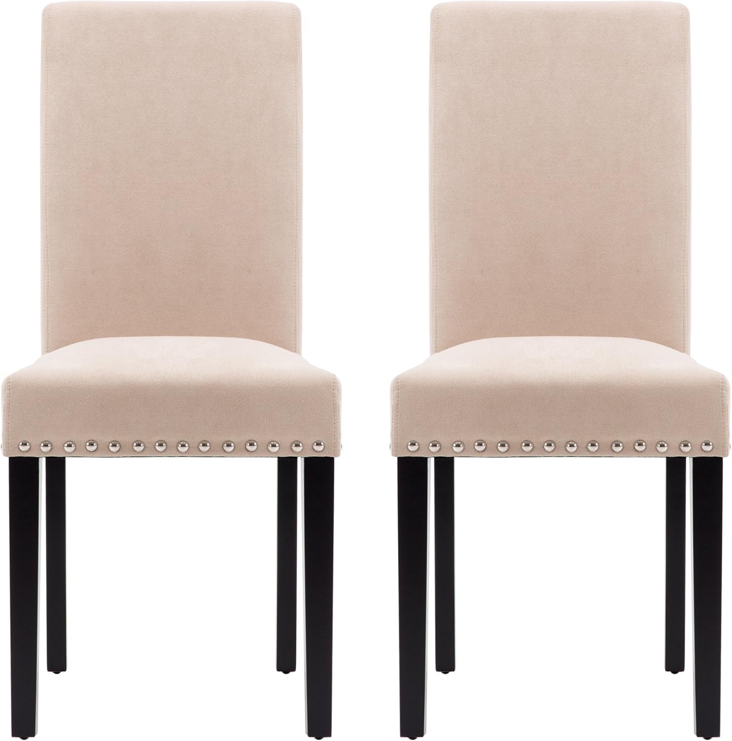 Dining Chair Upholstered Fabric Dining Chairs with Copper Nails,Set of 2,Beige-2