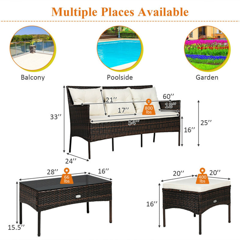 3 Pieces Patio Furniture Sectional Set with 5 Cozy Cushions-2