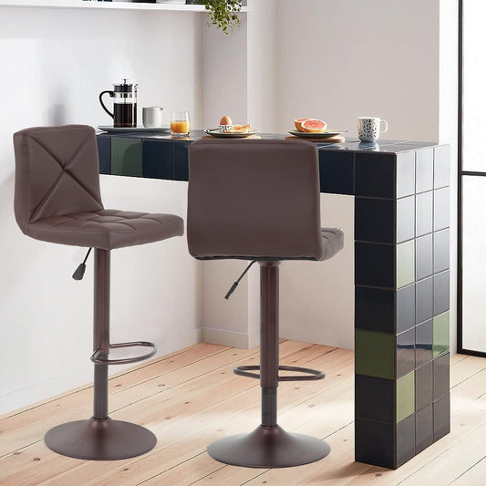 Counter Height Bar Stools Set of 2 PU Leather Modern Height Adjustable Swivel Barstools Hydraulic Chair Bar Stools-1