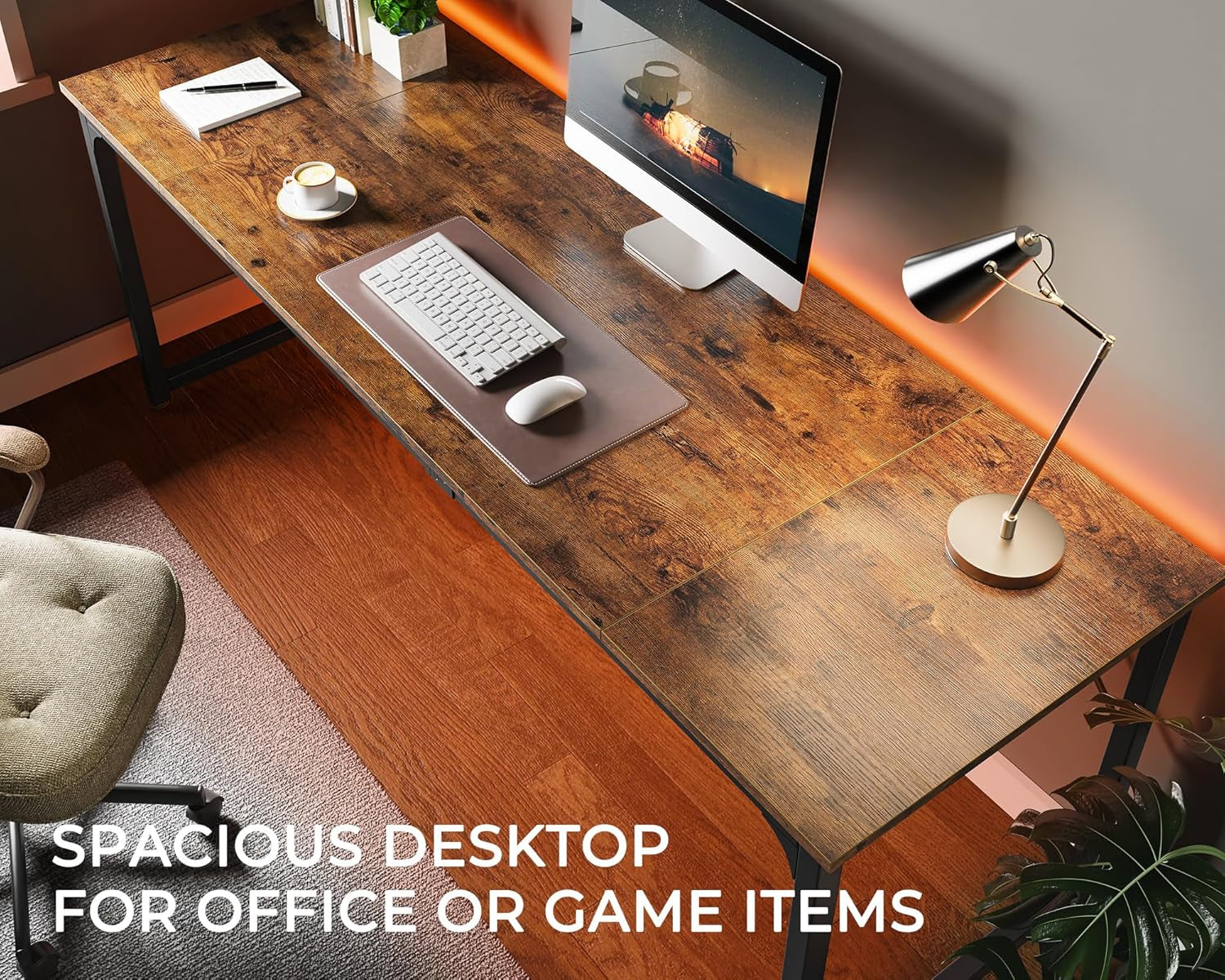 Computer Desk, 80 Inch Office Desk, Gaming Desk with Storage, Writing Desk Work Desk for Home Office, Study, Long Simple Desk, Large Legroom, Metal Frame, Rustic Brown-4