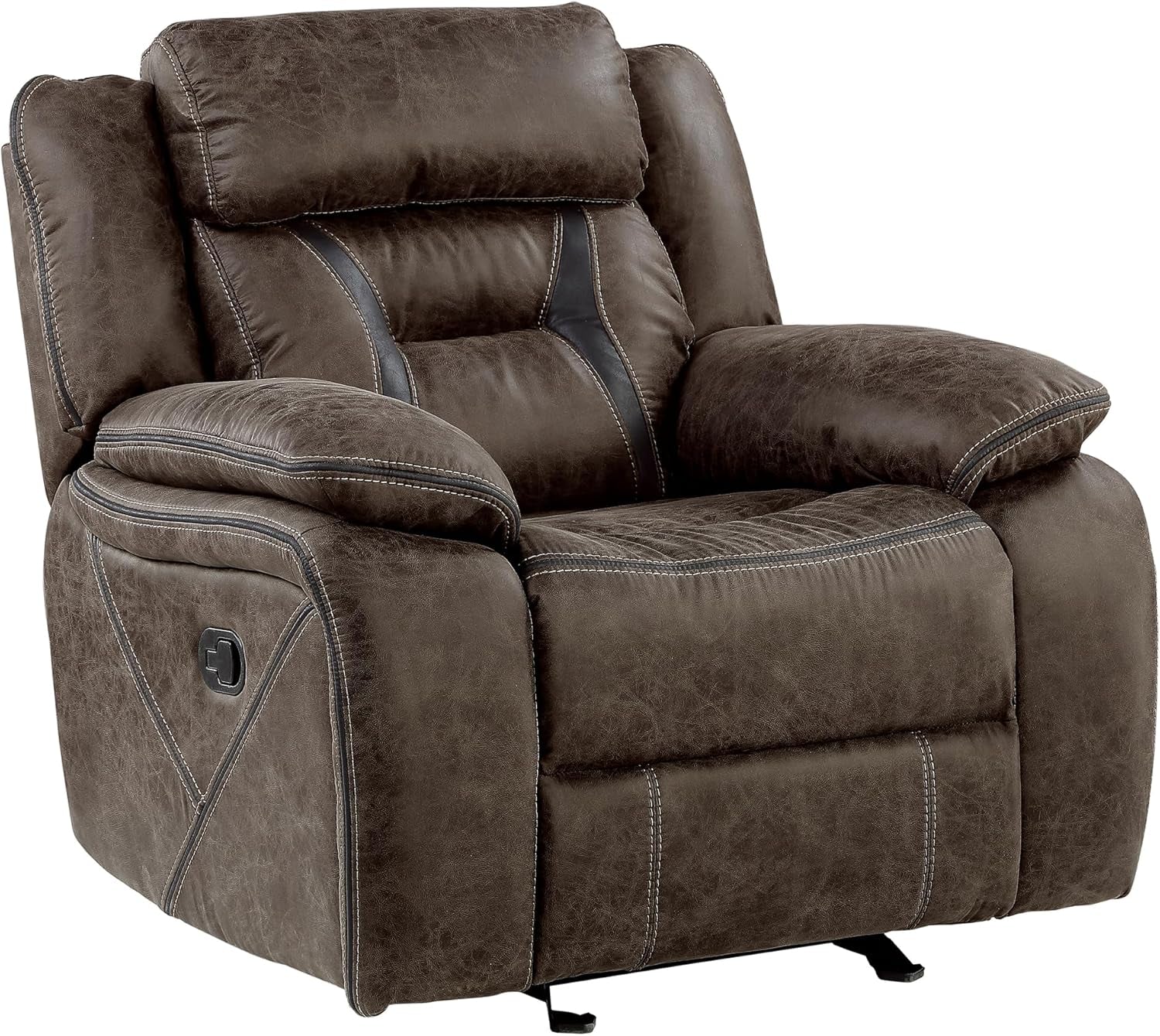Recliner Living Room Set, Manual Polished Microfiber Upholstery Recliner Sofas, Loveseat and Chair, 3-Piece Set, Dark Brown-3