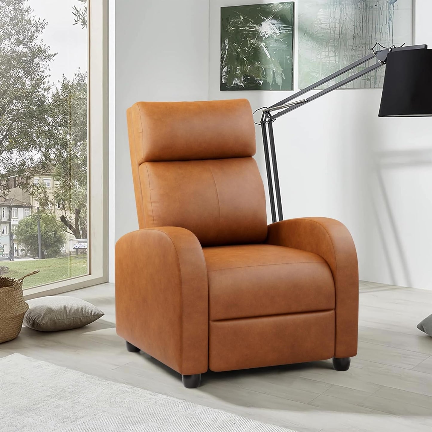 Recliner Chair Adjustable Home Theater Single Recliner Sofa Furniture with Thick Seat Cushion and Backrest Modern Living Room Recliners (Leather, Brown)-0