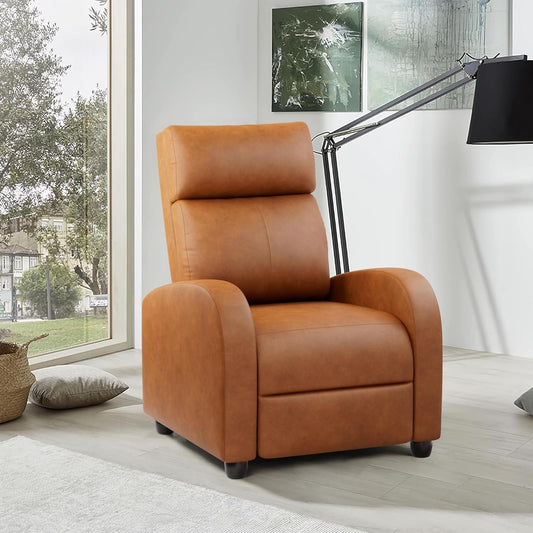 Recliner Chair Adjustable Home Theater Single Recliner Sofa Furniture with Thick Seat Cushion and Backrest Modern Living Room Recliners (Leather, Brown)-0