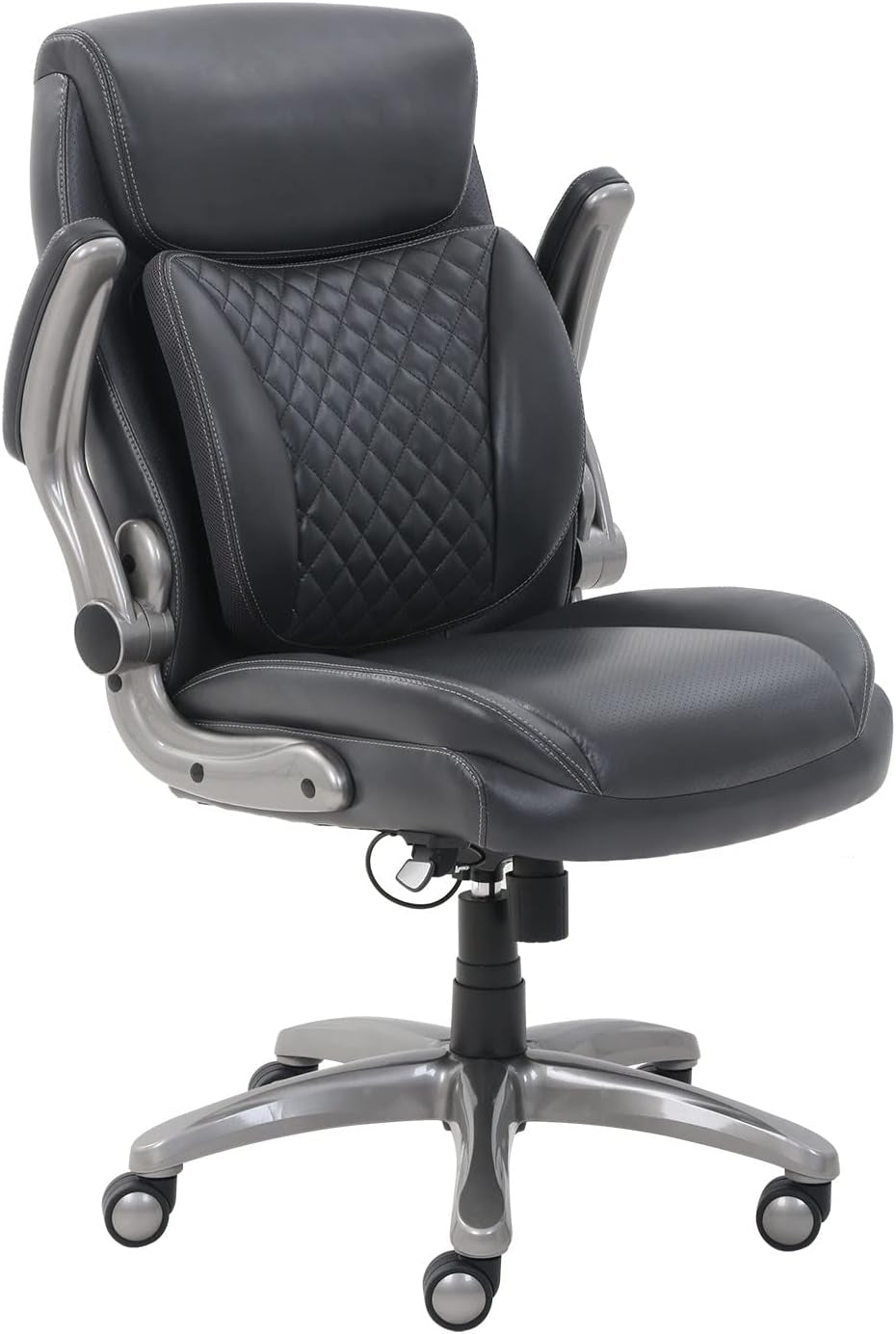 Ergonomic Desk Office Chair, Flip-Up Armrests, Adjustable Height, Grey Leather-2
