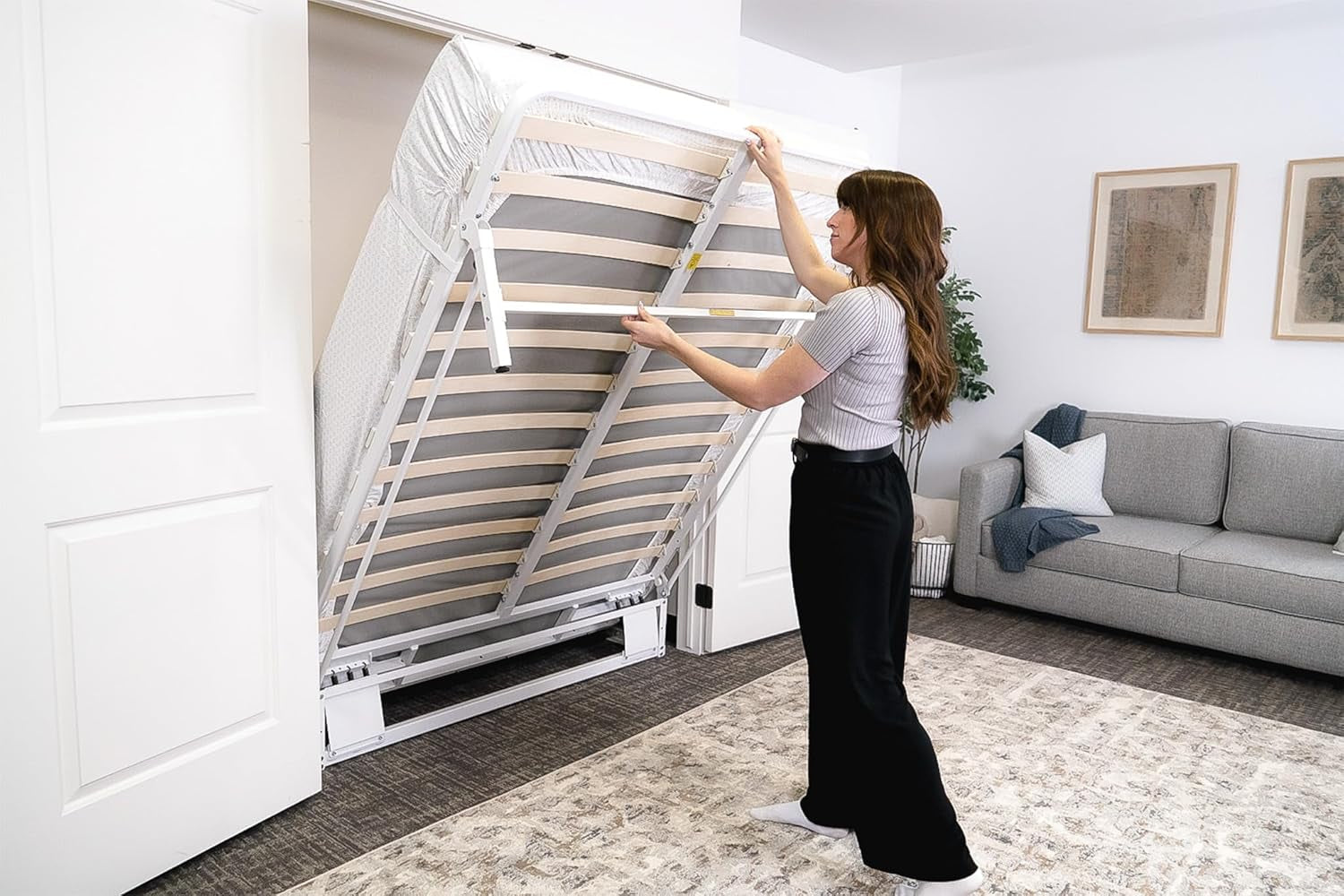 Queen Vertical Murphy Bed Frame Steel Foldable-0
