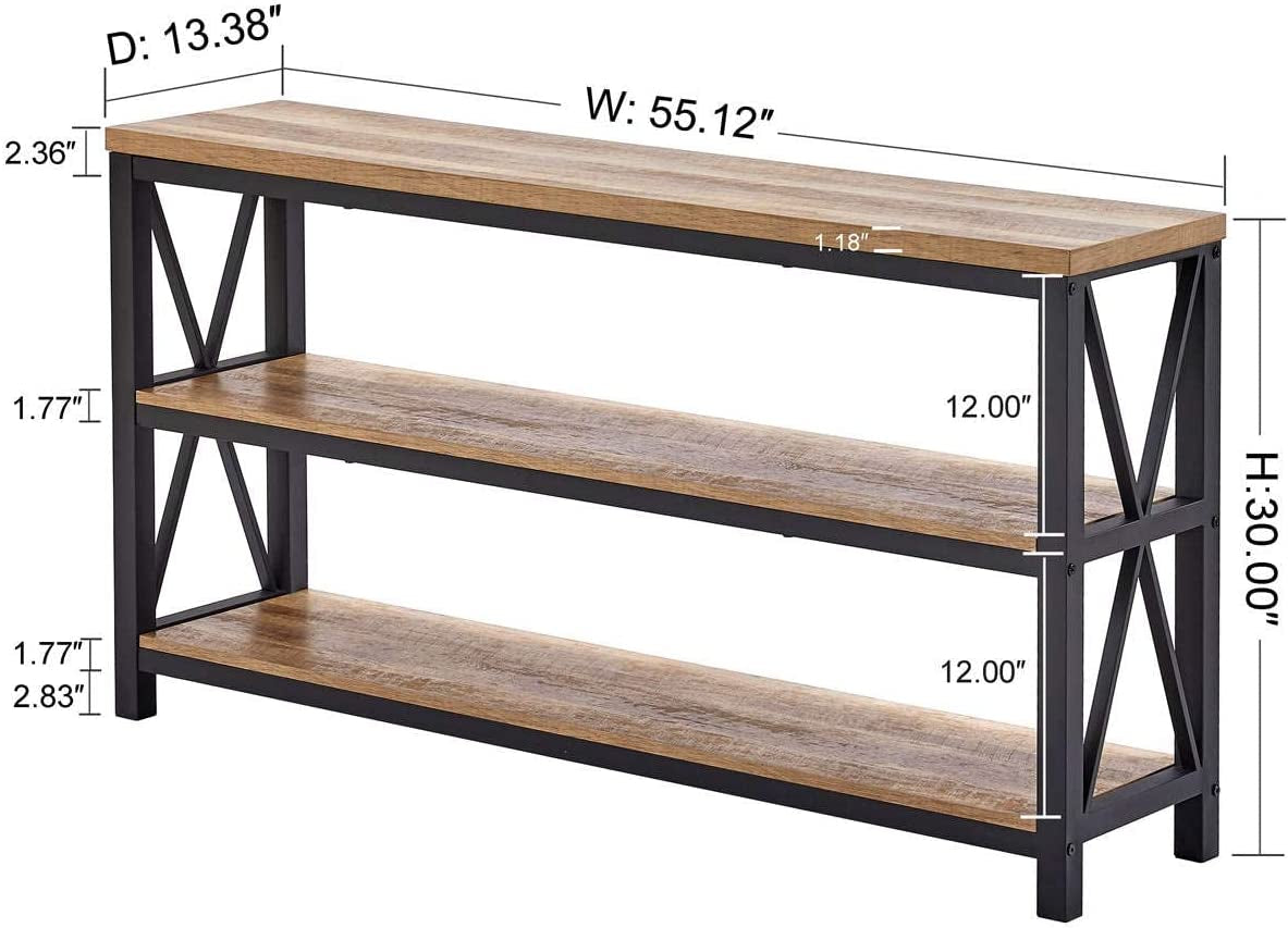Rustic Wood Console Table with 3 Shelves-2