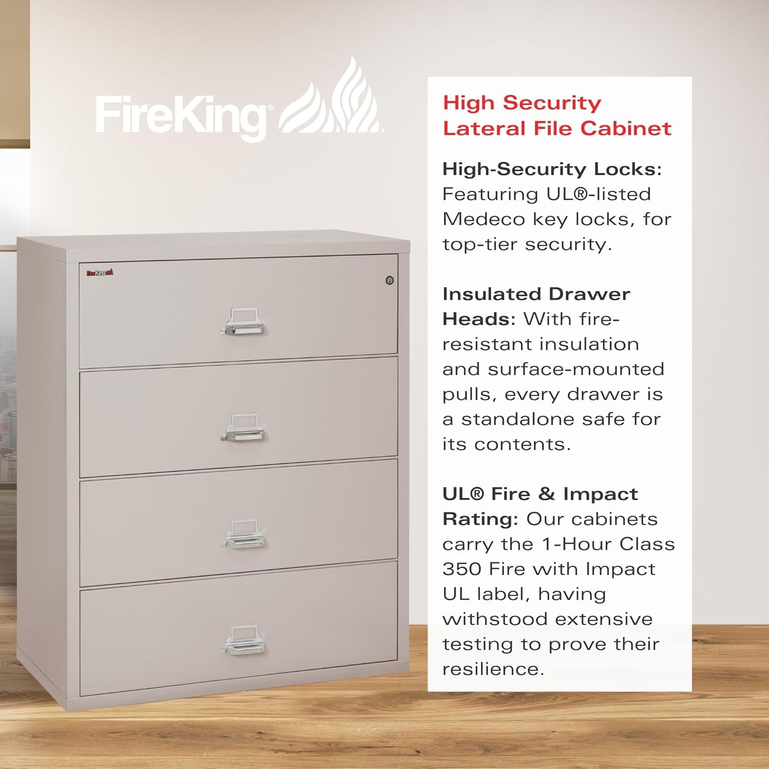 Lateral 4 Drawer Legal and Letter Fire Safe File Cabinet with Key Lock, 1 Hour Fire Rated, UL Rated & Water Resistant Home Safe, Filing Cabinet, Made in the USA, Platinum-3