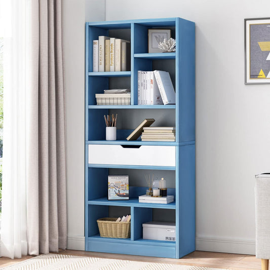 Bright Blue Wooden Bookcase with 8 Cubes-0