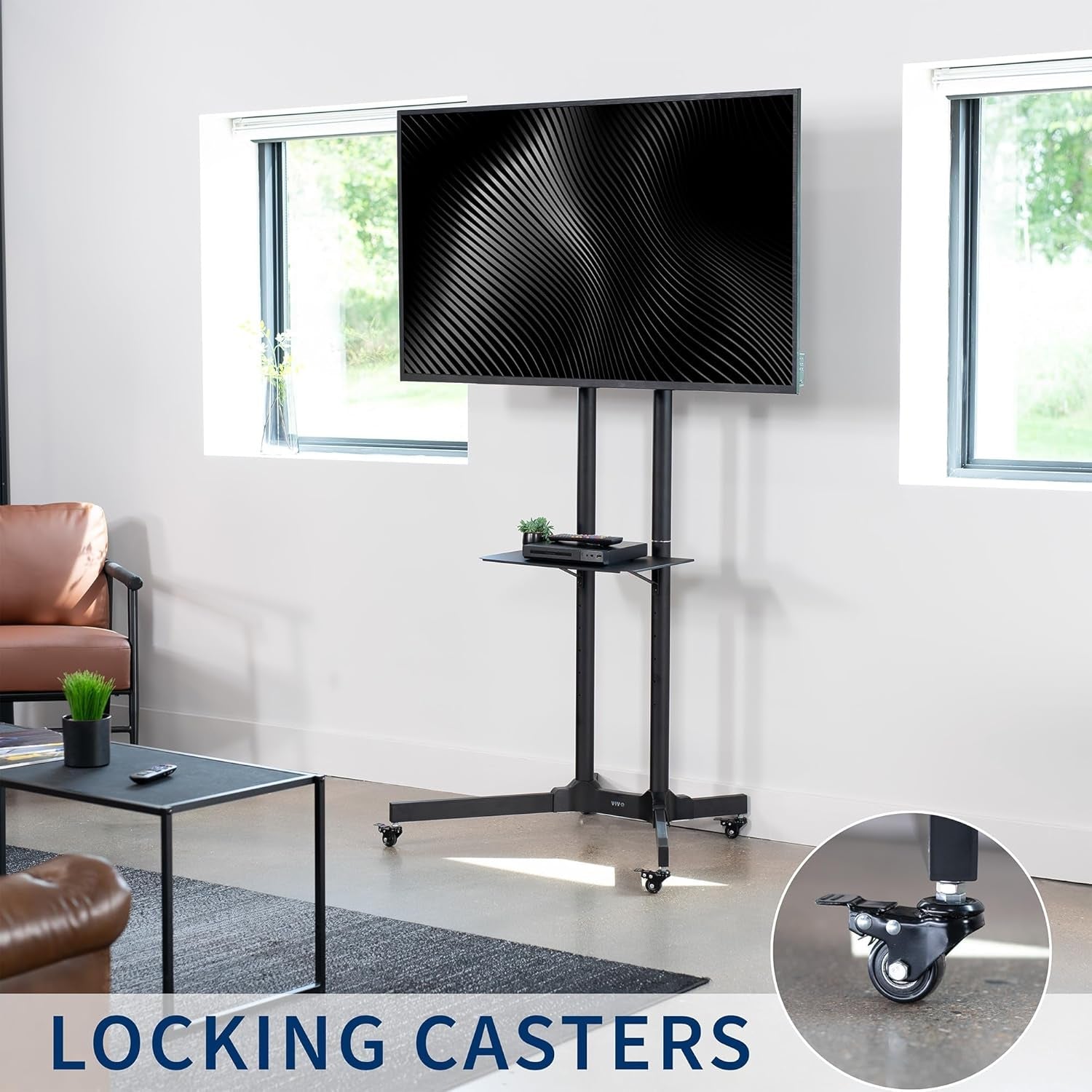 Mobile TV Cart for 32 to 83 Inch Screens up to 110 Lbs, LCD LED OLED 4K Smart Flat and Curved Panels, Rolling Stand with Laptop DVD Shelf, Locking Wheels, Max VESA 600X400, Black, STAND-TV03E-3