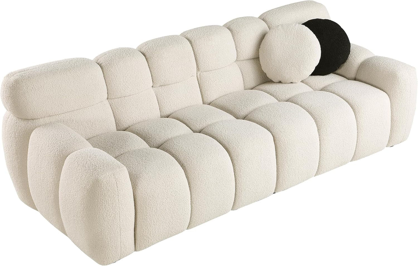 3 Seater Teddy Fleece Boucle Upholstered Loveseat Sofa Clouch Couch, Minimalist Style Marshmallow Deep-Seat Cloud Modular Couch with Thicked Cushions and Decor Pillows for Living Room, Bedroom-3