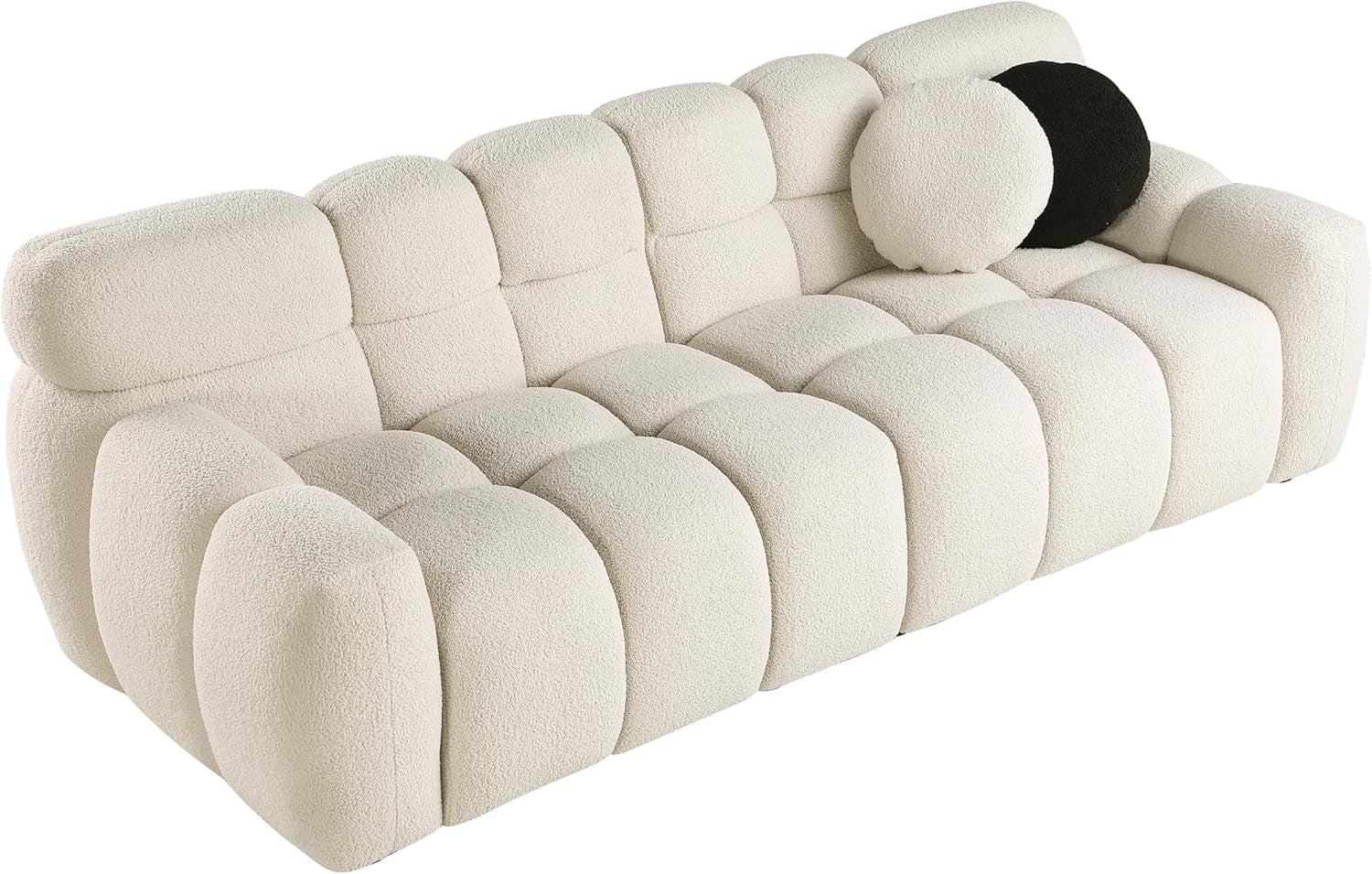 3 Seater Teddy Fleece Boucle Upholstered Loveseat Sofa Clouch Couch, Minimalist Style Marshmallow Deep-Seat Cloud Modular Couch with Thicked Cushions and Decor Pillows for Living Room, Bedroom-3