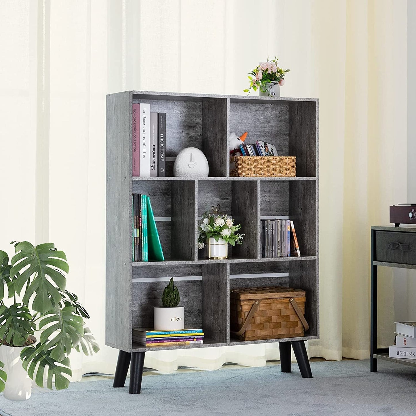 Modern Grey Bookshelf for Small Spaces-3